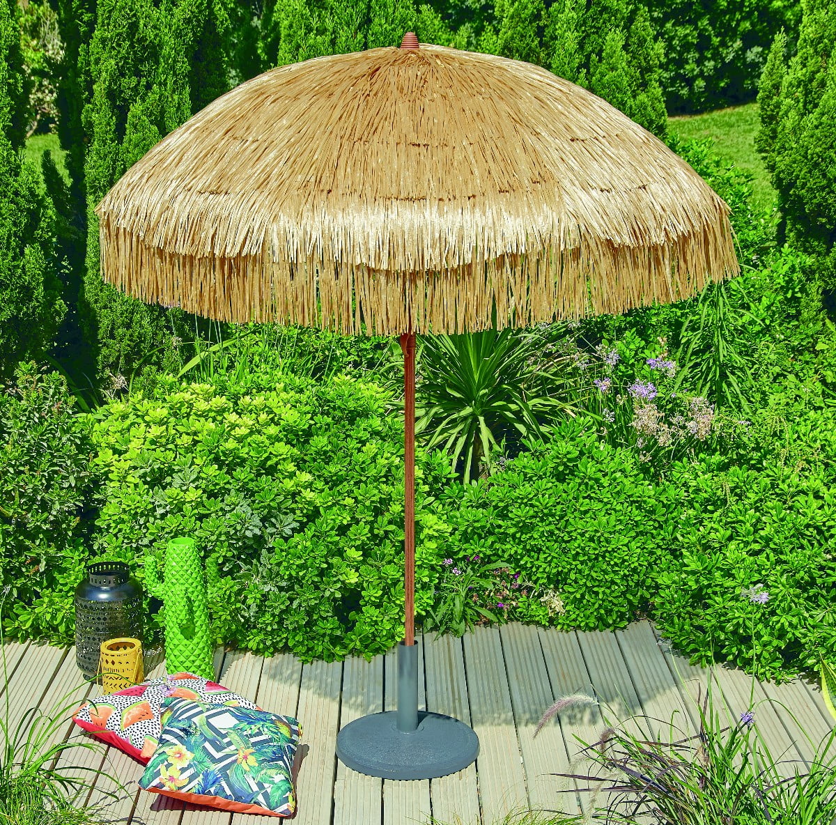 Mainstays Thatched Tiki Beach Umbrella with Sand Anchor (Brown, 6 ft, 2 Pack) zhxfh