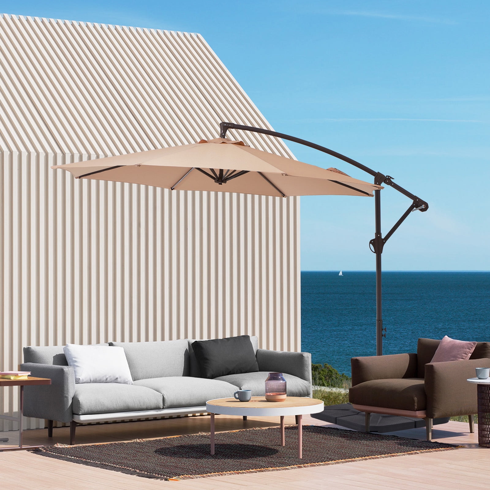 FUNDAZE 10ft Patio Umbrella, Hanging Cantilever Offset Outdoor Umbrella with Adjustable Tilt (Beige, 10 ft) 2inkq