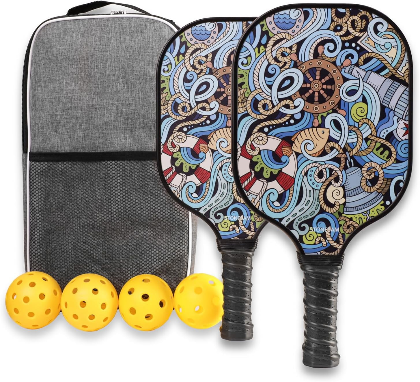 Stonesam Pickleball Paddles Set of 2, Carbon Fiber & Honeycomb Core, Hybrid Control & Power Rackets (Voyager, 2-Pack) 3pqjw