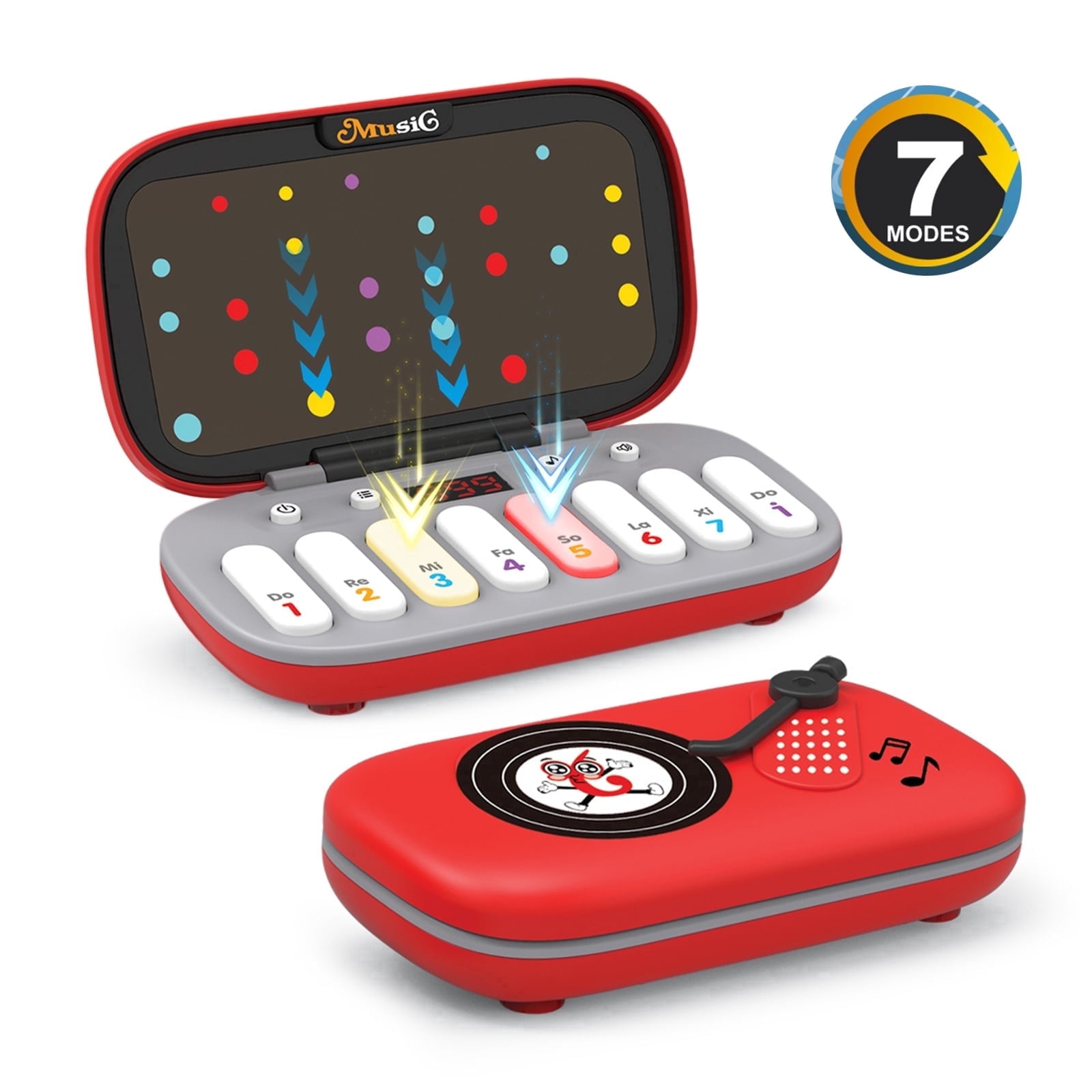 DIDUBUY Light-Up Piano Keyboard Toy for Kids, Interactive Musical Learning Instrument with 7 Rhythm Modes (Red, 12 in x 8 in) ujkbn