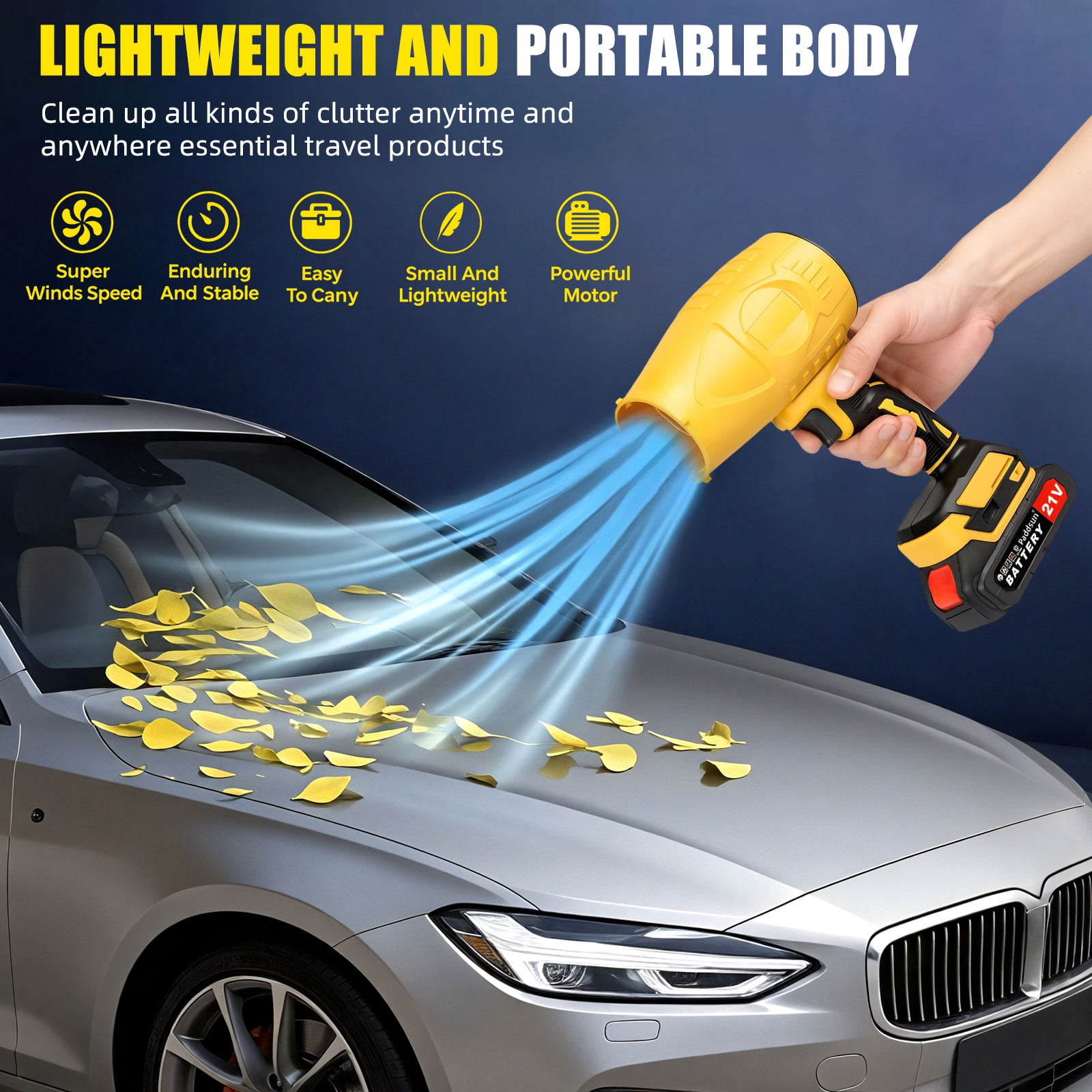 Paddsun Electric Leaf Blower, 21V Cordless Handheld Power Tool for Patio and Lawn Care (2.16 lb) 0kz24