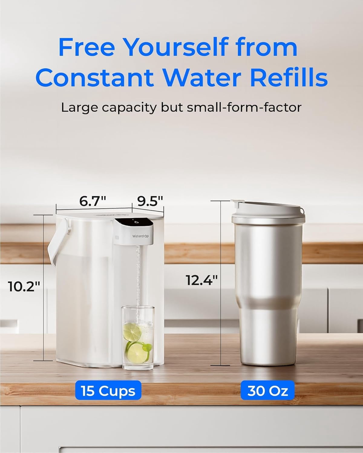Waterdrop Electric Water Filter Pitcher, Countertop Filtration System, NSF Certified for Lead and PFAS Reduction (White, 15-Cup) dspjl