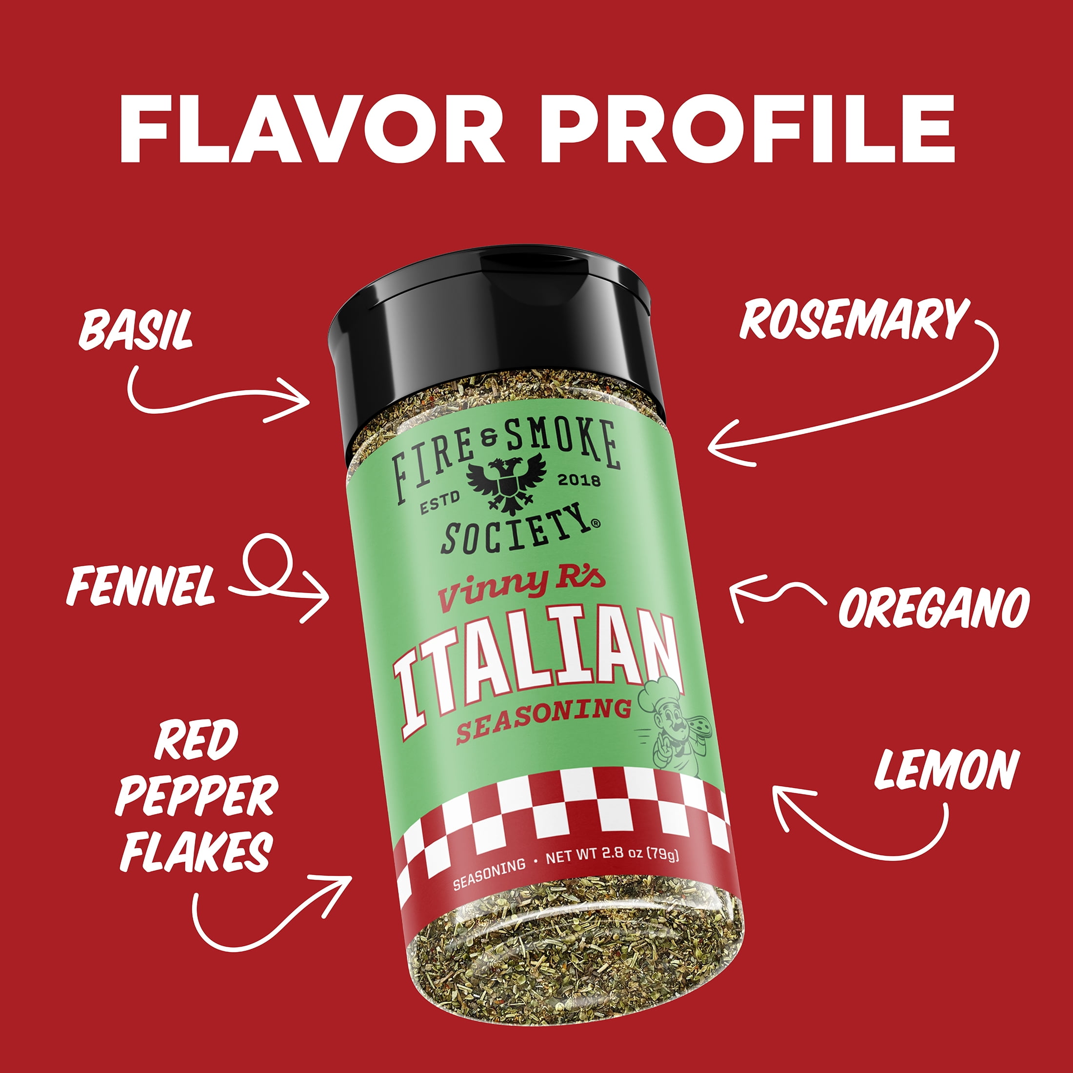 Fire & Smoke Society Vinny R's Italian Seasoning Blend, Salt-Free Herb Mix (2.8 oz) 3qrci