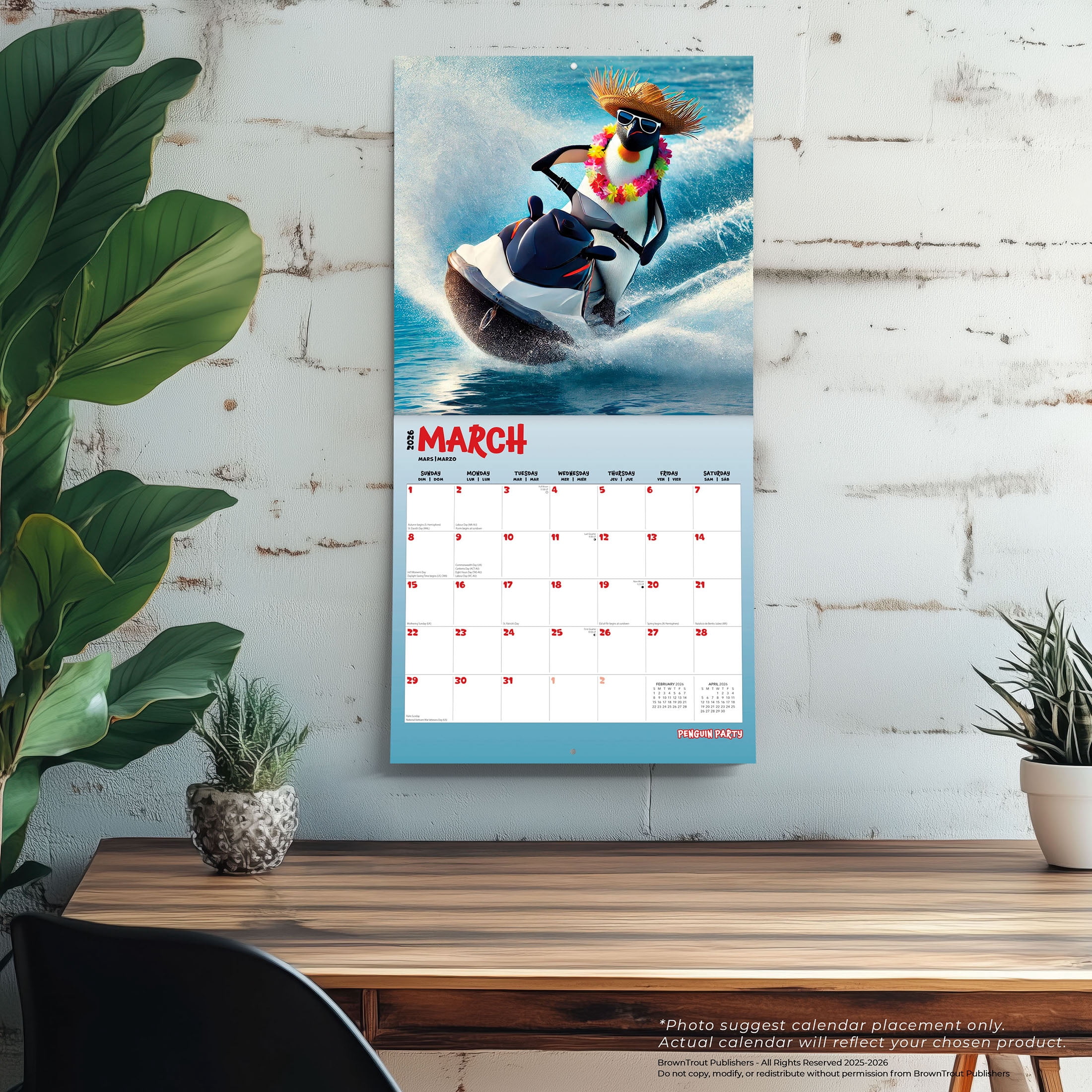 BrownTrout Penguin Party 2026 Wall Calendar (12 in x 24 in) p4xme
