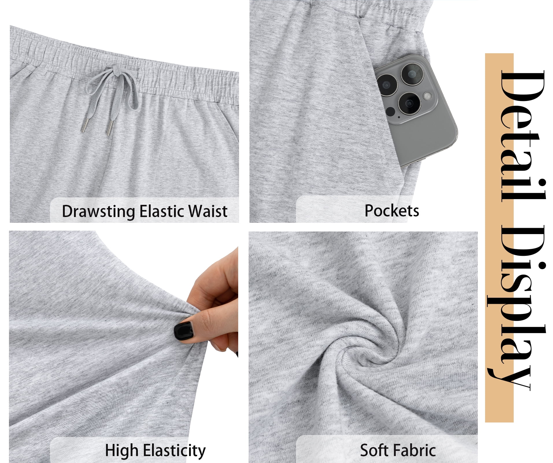 Fantaslook Womens Stretch Knit Casual Lounge Pants with Pockets (Grey, L) m7jzn