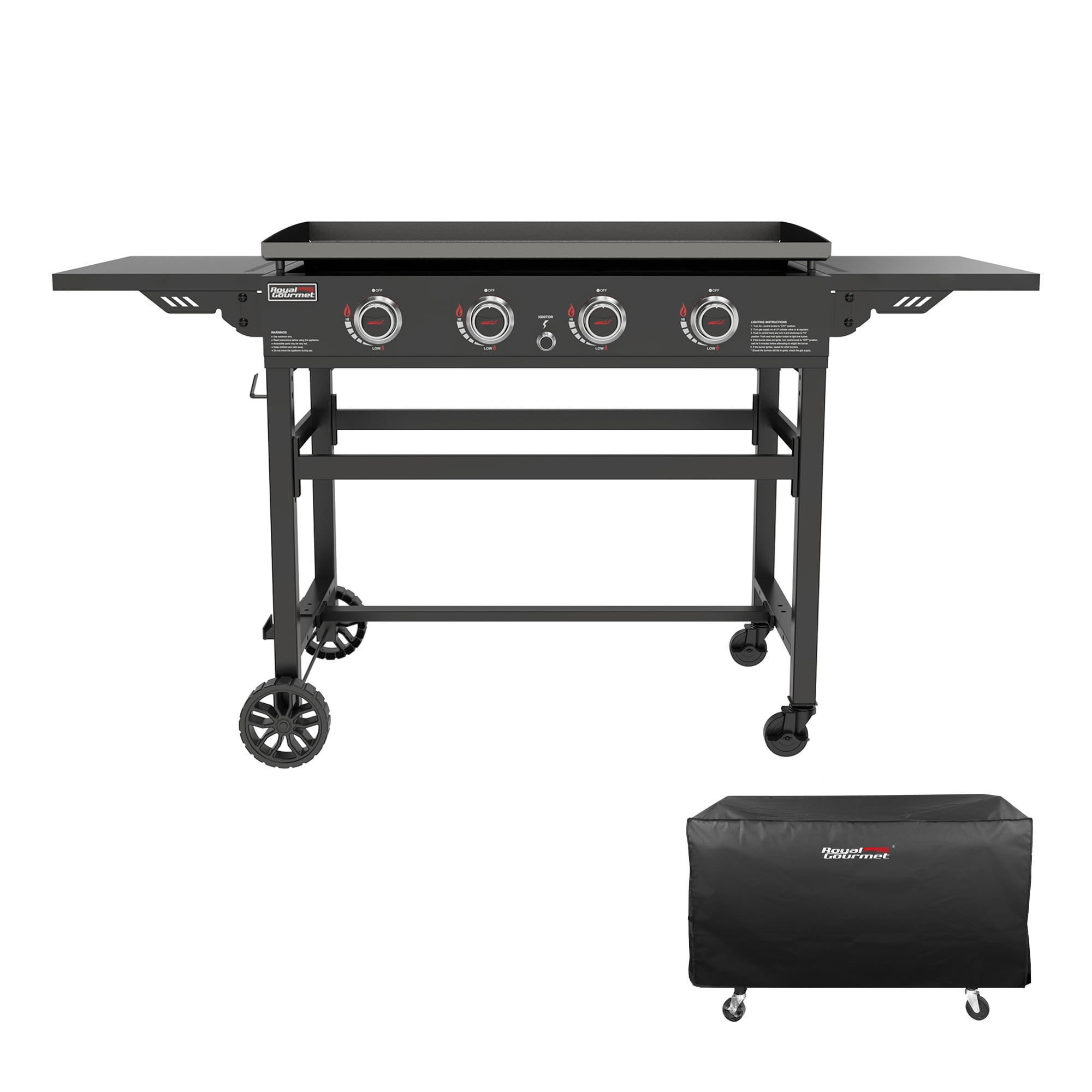 Royal Gourmet 4-Burner Propane Gas Griddle Grill, Heavy-Duty Outdoor Cooking Station with Cover (Silver, 36 in) m0scs