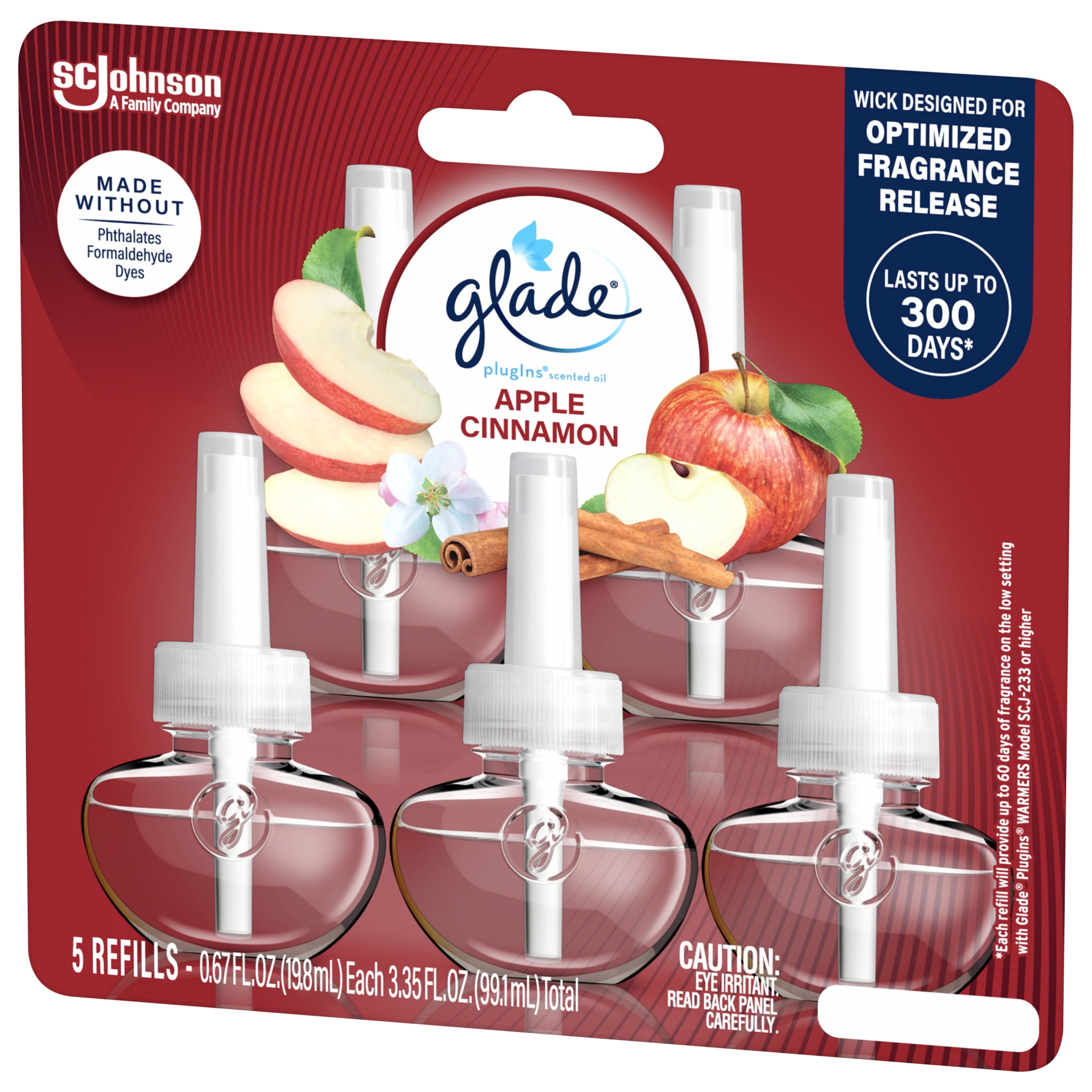 Glade PlugIns Scented Oil Air Freshener Refills, Apple Cinnamon, Essential Oil Infused (5 Pack, 3.35 fl oz) wdlq7