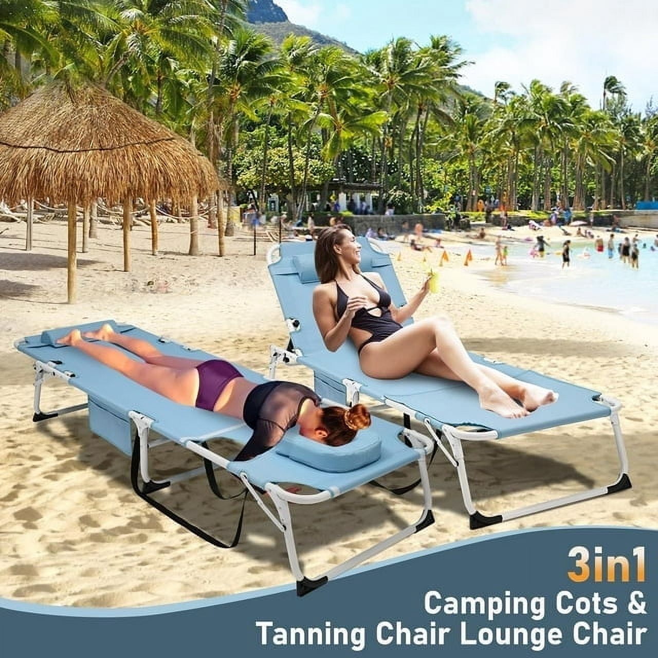 Lilypelle 3-in-1 Folding Sun Tanning Lounge Chair with Face Hole and 5 Adjustable Positions (Blue, 75.2 in x 25.6 in) 6vfq8