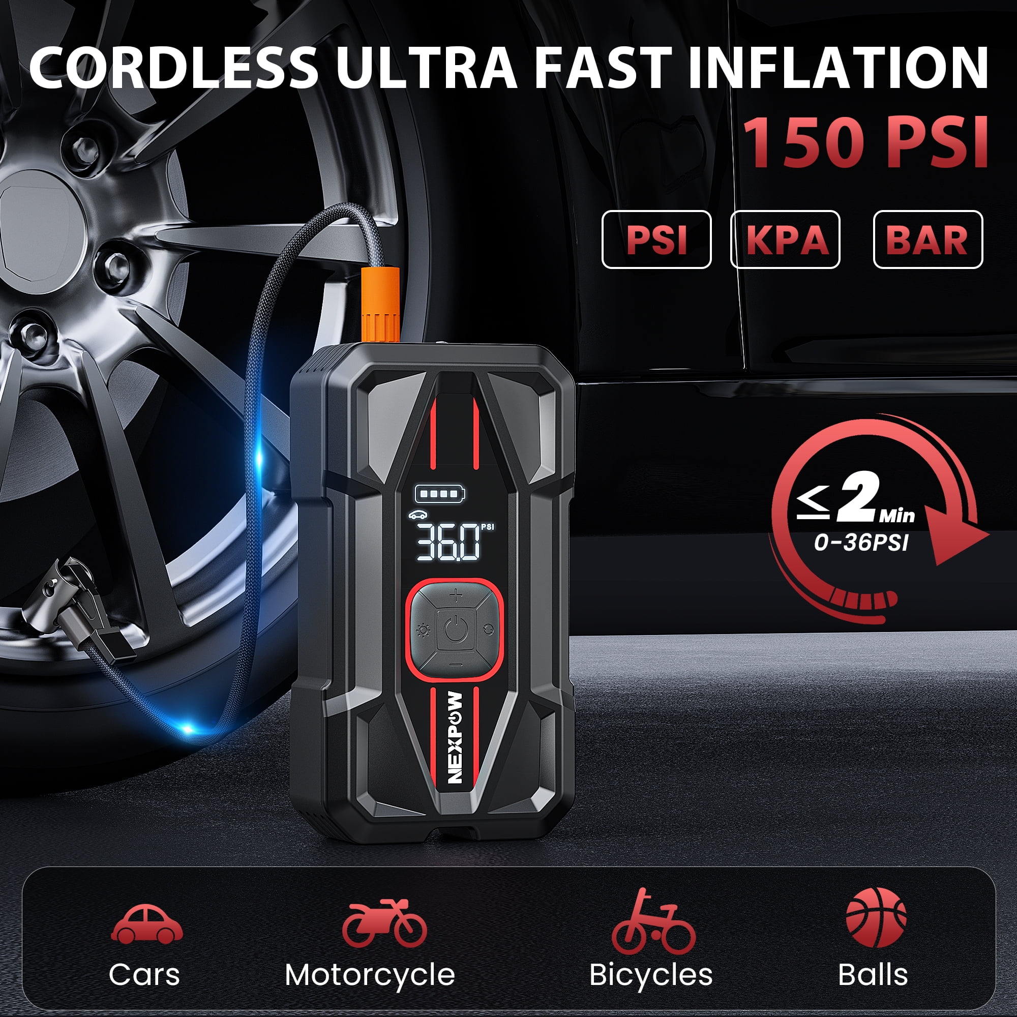 NEXPOW 3000A Jump Starter with Air Compressor, 150 PSI Digital Tire Inflator, 16000mAh Power Bank (2.4 lb) yh376