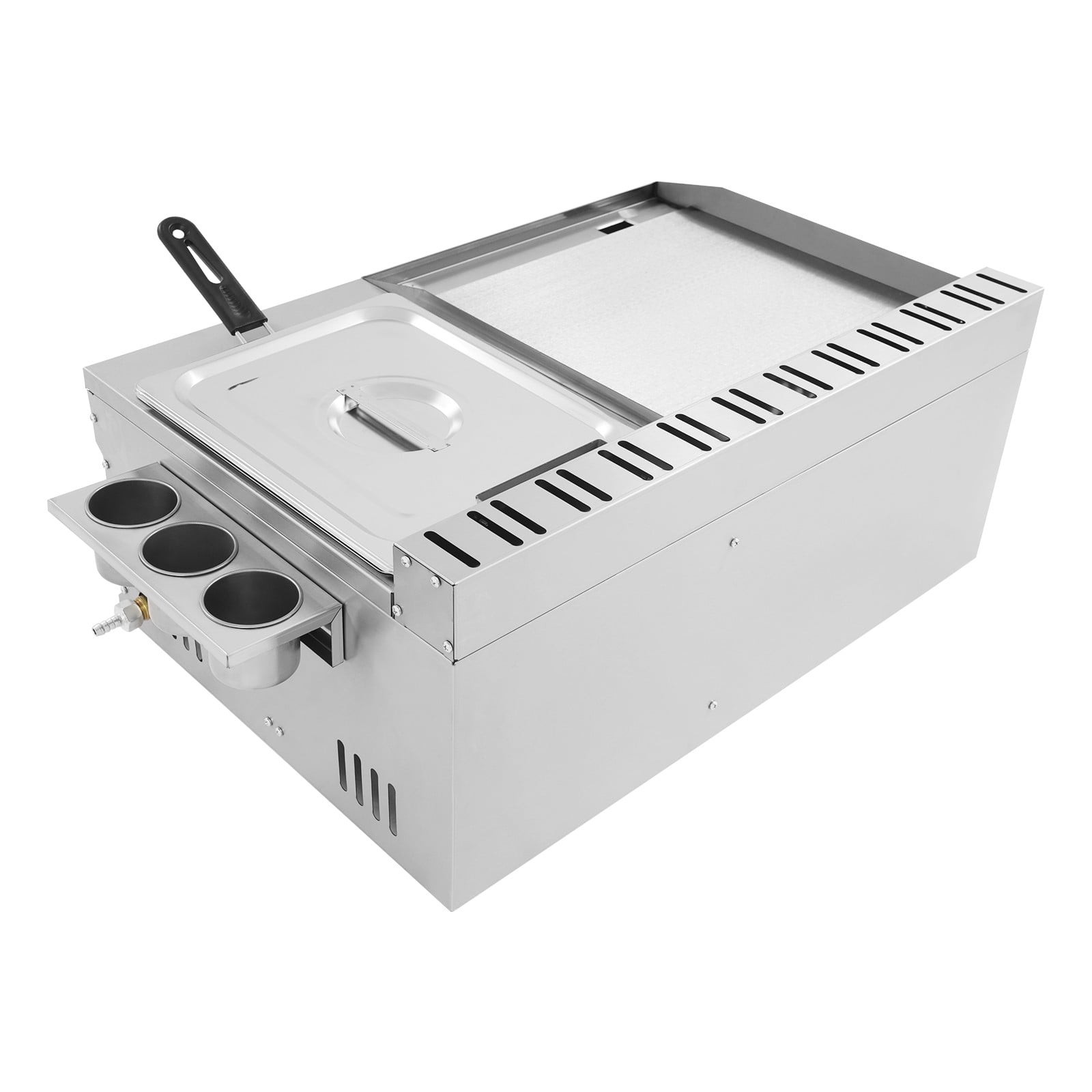 Generic Commercial Gas Propane Flat Top Grill Griddle with Deep Fryer (Silver, 1.59 gal Oil Capacity) 2m6r3
