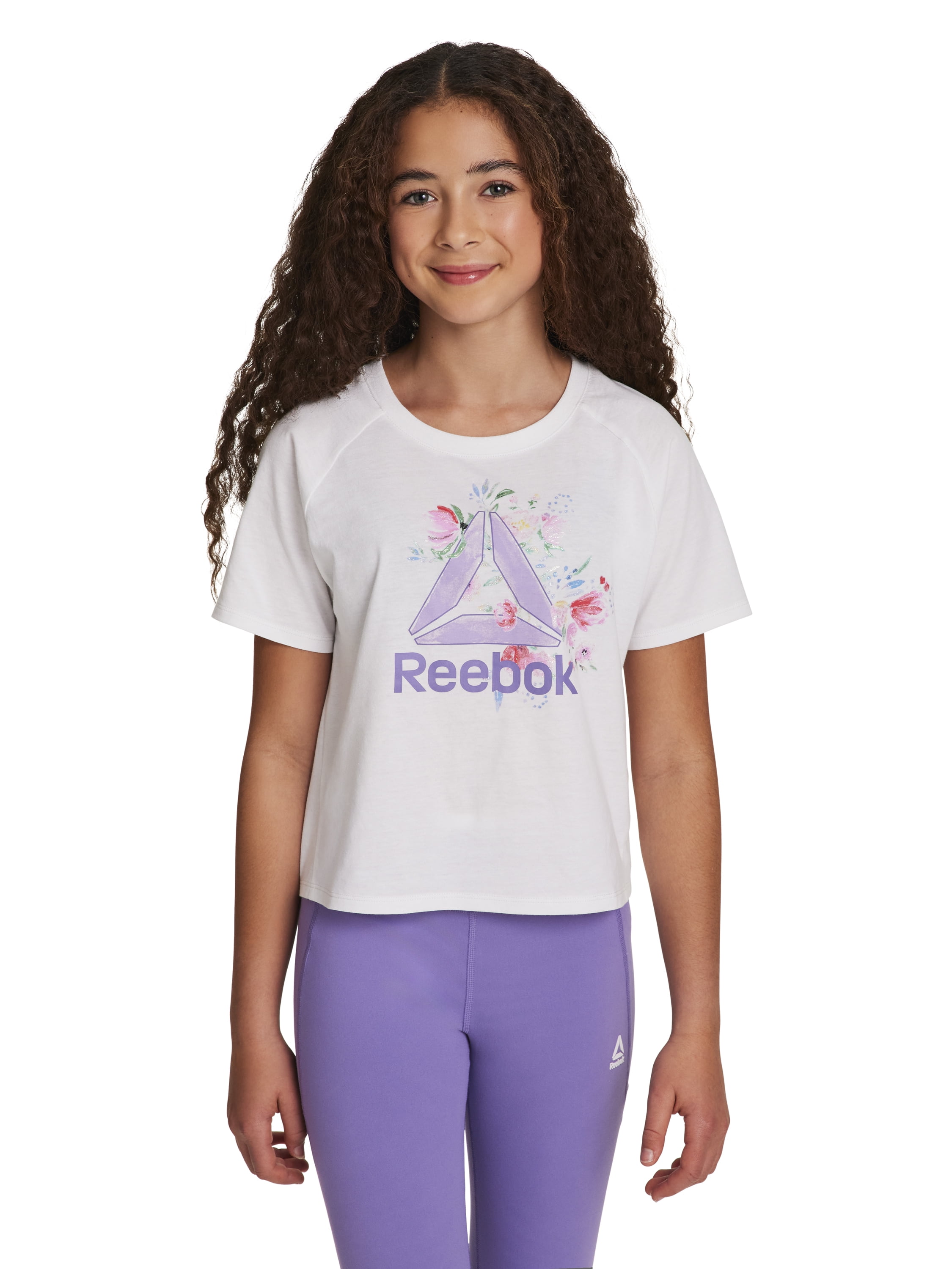 Reebok Girls Athletic Boxy Short Sleeve Graphic T-Shirt (White, S) 1nhbk