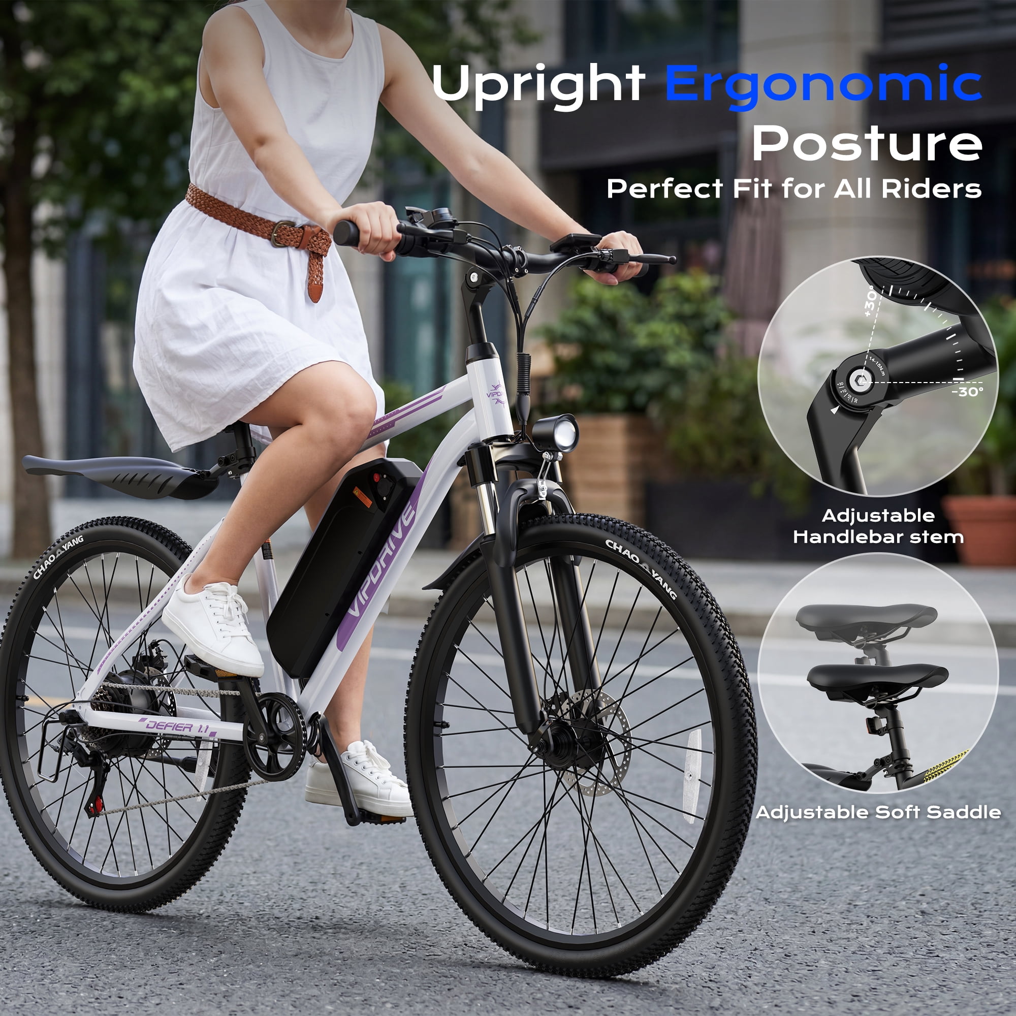 VIPDRIVE Electric Mountain Bike for Adults, 750W Motor, 48V Removable Battery, 20MPH E-Bike (White, 26 in) 0mx8g