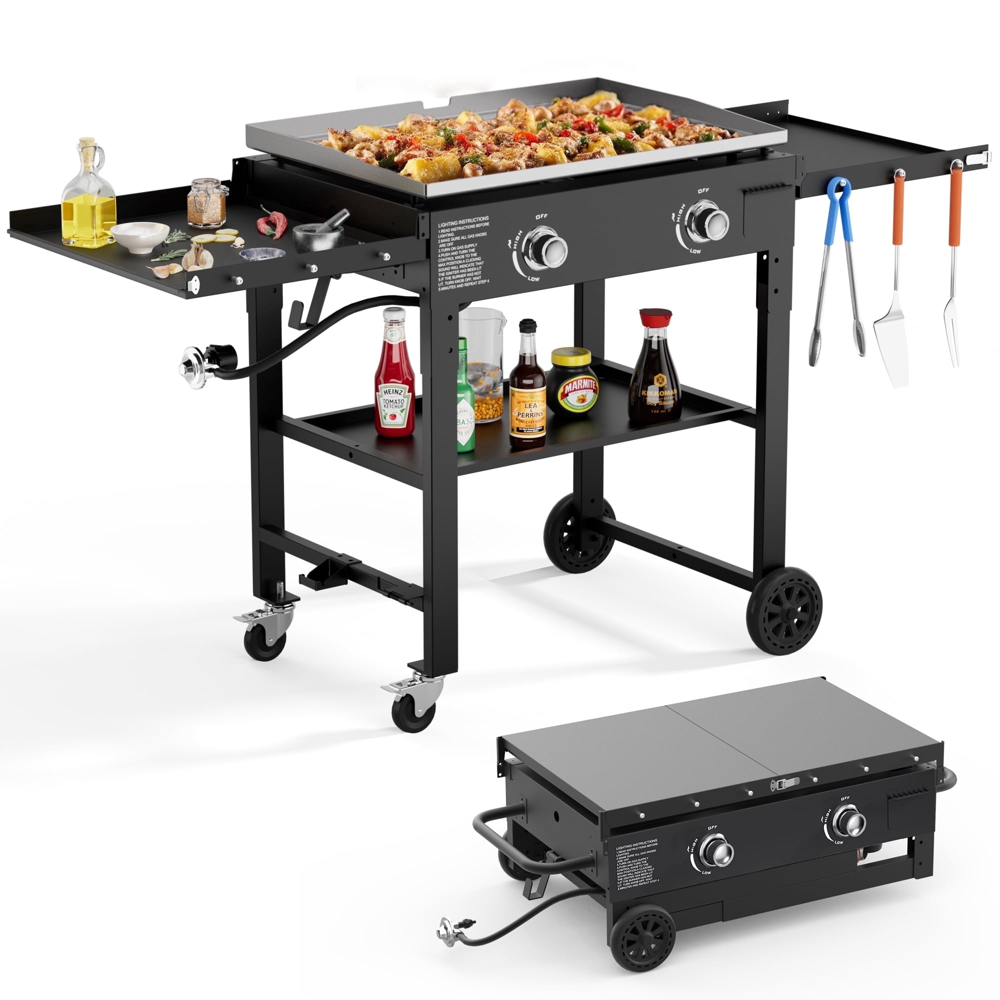 SKOK 28-inch Outdoor Propane Flat Top Gas Griddle (Black, 2-Burner Portable Grill) 0i8m2