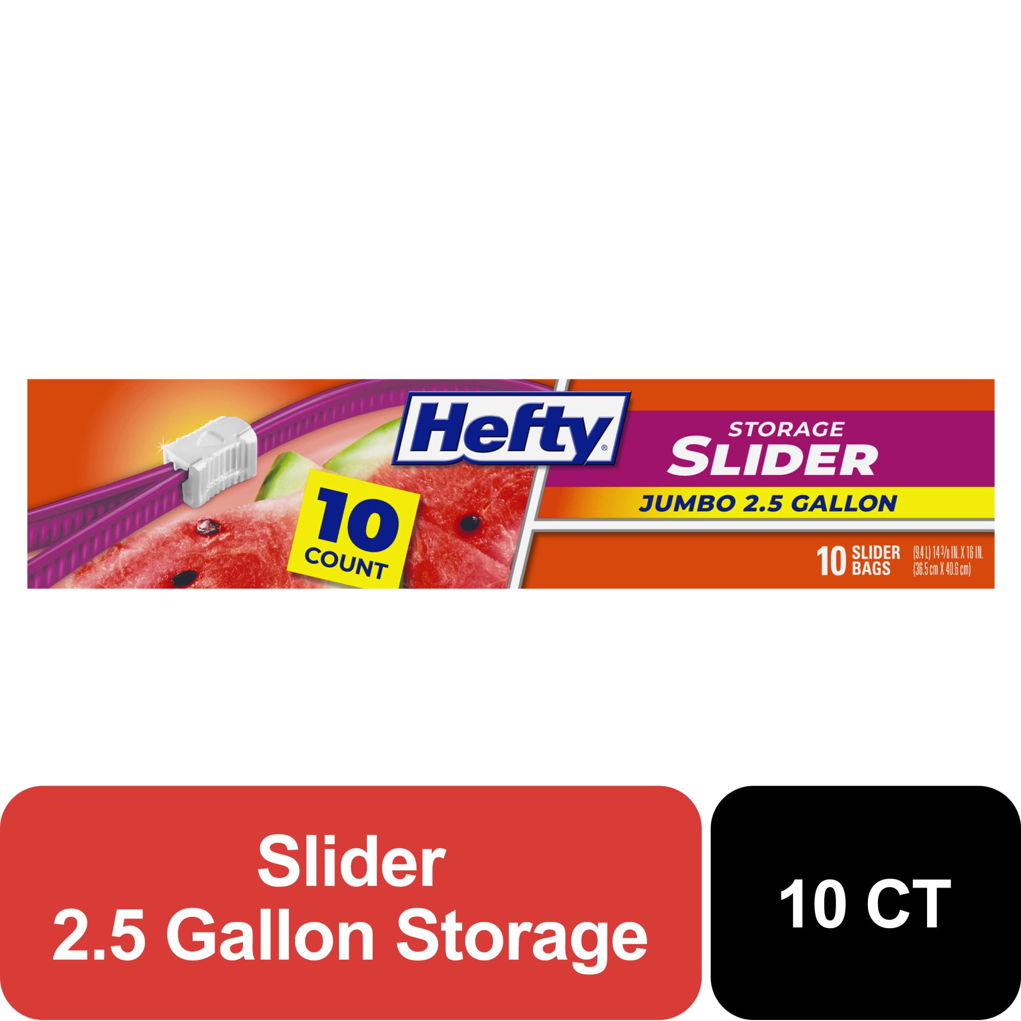 Hefty Slider Jumbo Storage Bags, Extra Strong Seal, Clear (2.5 Gallon, 10 Count) 11303