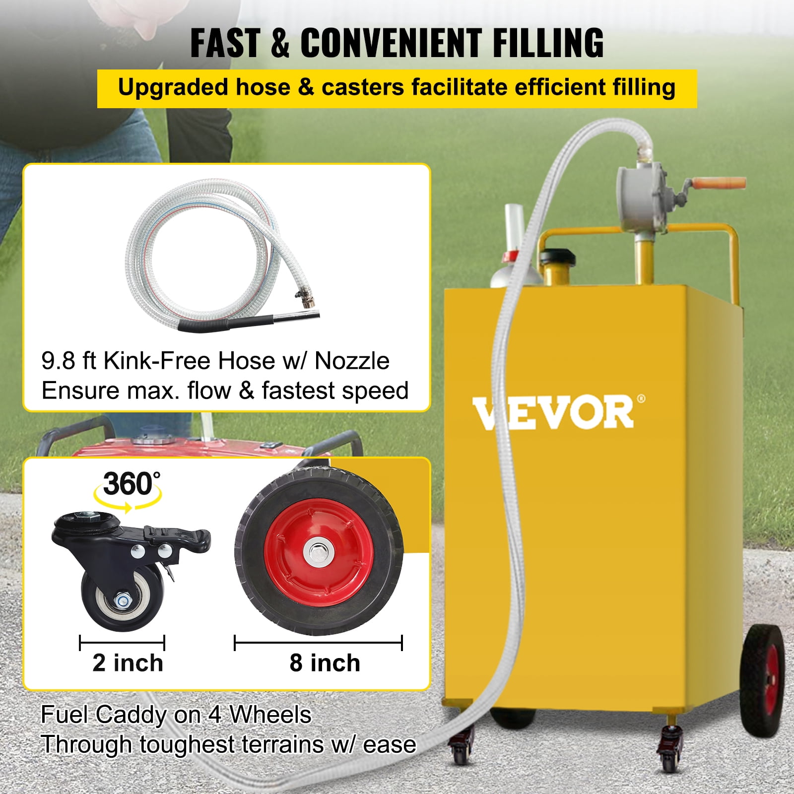 SKYSHALO 35 Gallon Portable Fuel Caddy with Rotary Pump and 4 Wheels (Yellow, 35 Gallon) jftmz