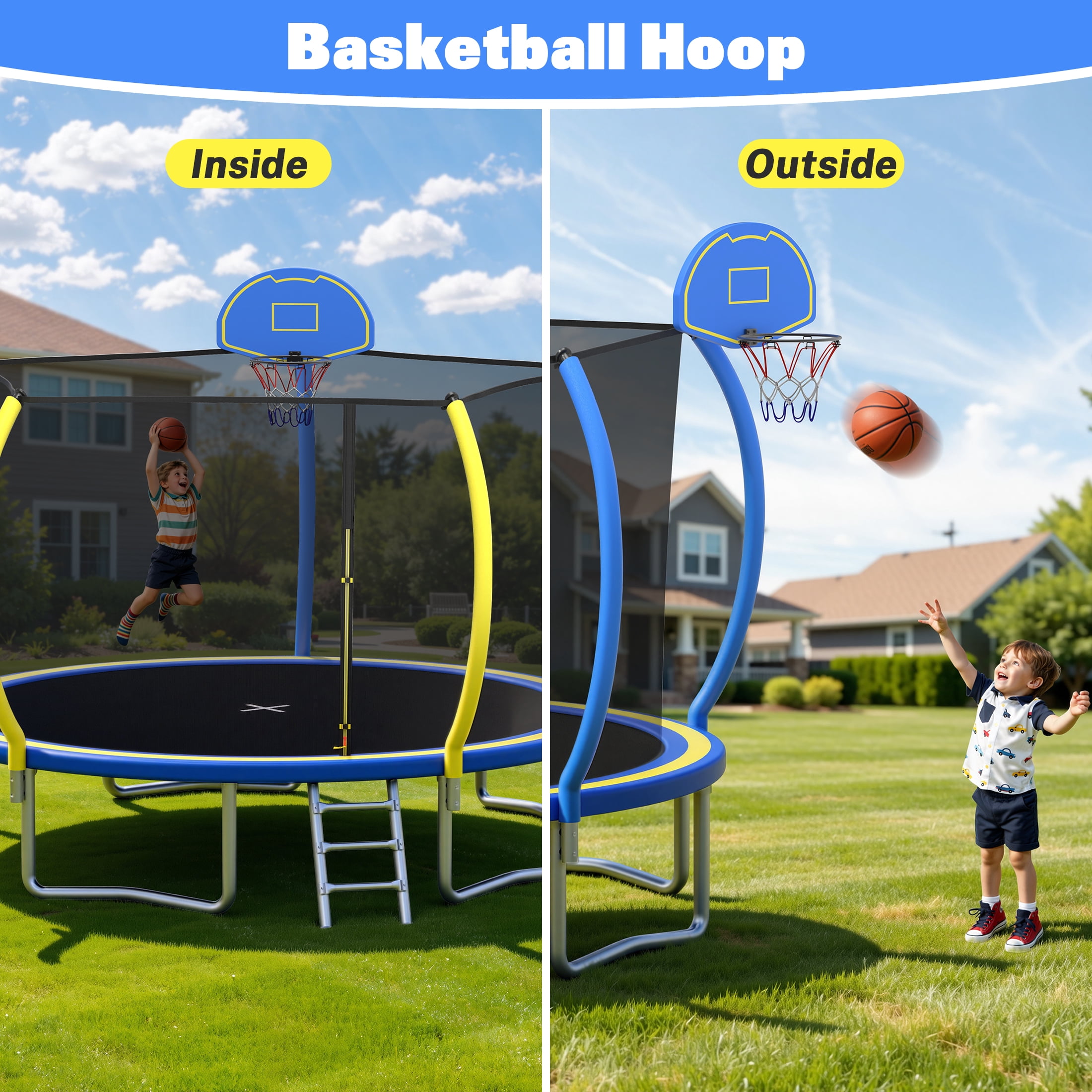 Segmart 12 ft Outdoor Trampoline with Basketball Hoop, Safety Enclosure Net and Ladder (Blue, 12 ft) y06k1
