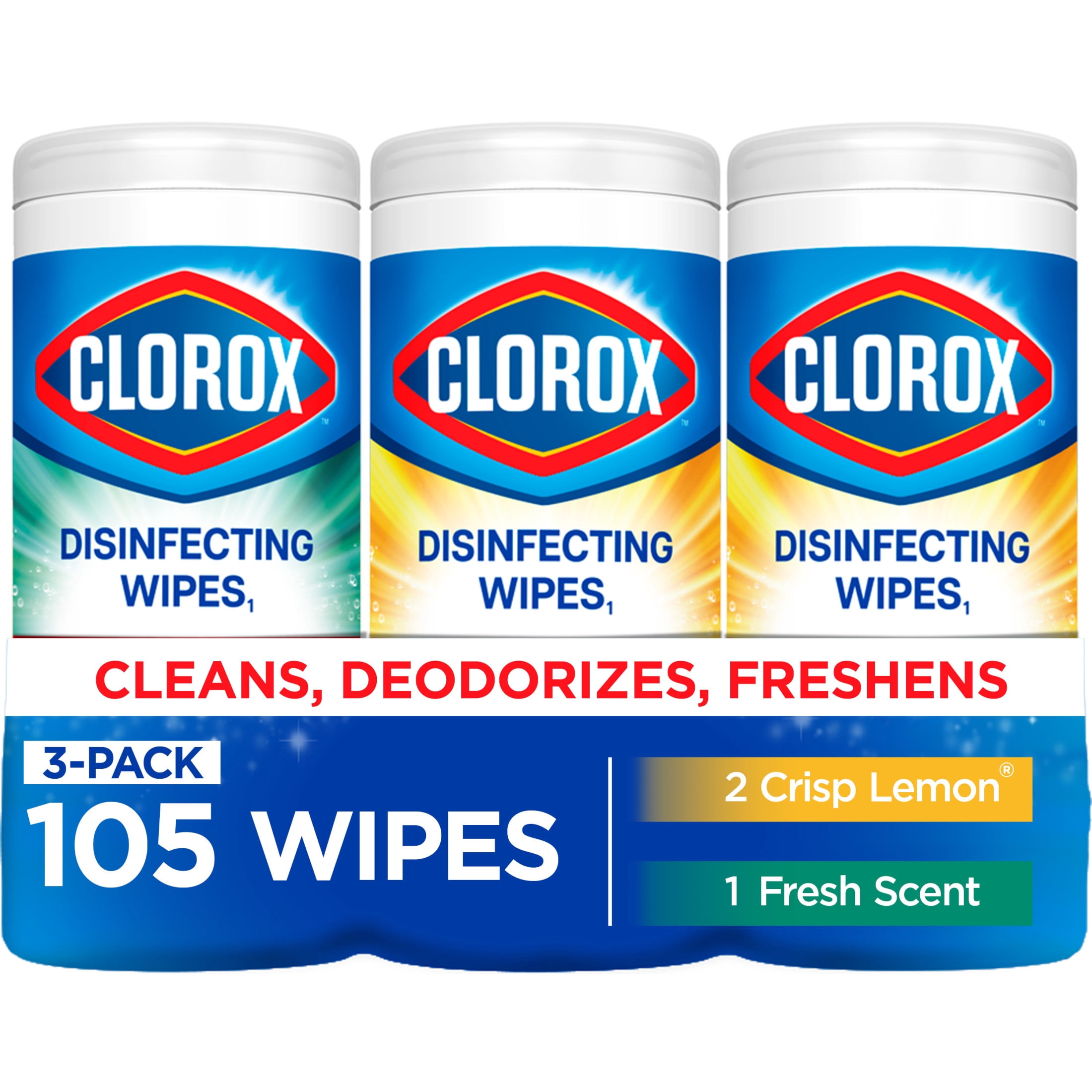 Clorox Disinfecting Cleaning Wipes Variety Pack (Fresh Scent and Crisp Lemon, 105 Count Total) ts1oh