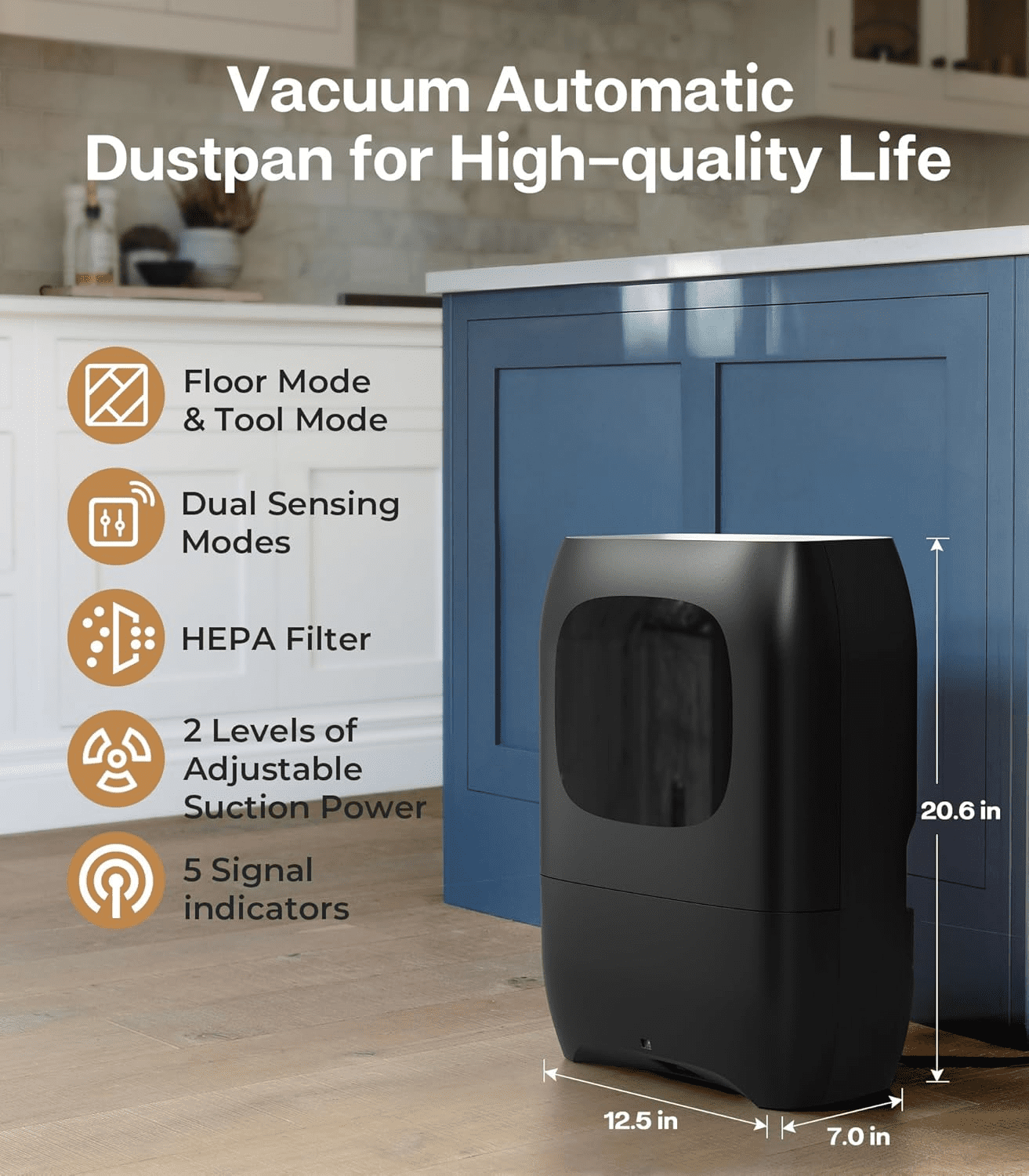 VicTsing Touchless Stationary Vacuum, Automatic Electric Dustpan for Pet Hair and Debris (Black, 1 Unit) 98txa