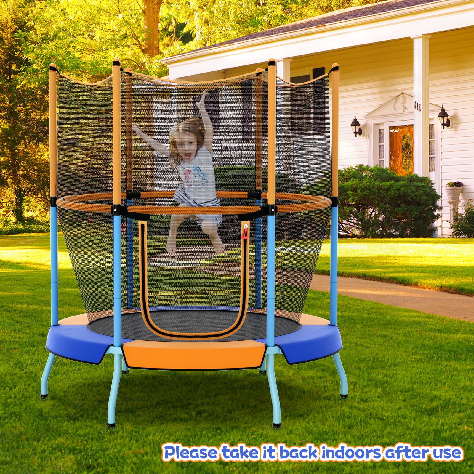 INFANS 48 in Toddler Trampoline with Safety Enclosure Net and Heavy-Duty Frame (Orange, 48 in) hata0