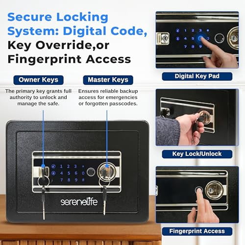 SereneLife Electronic Fingerprint Home Safe Box (Steel, 13.77 x 9.84 x 9.84 in) mhhqk
