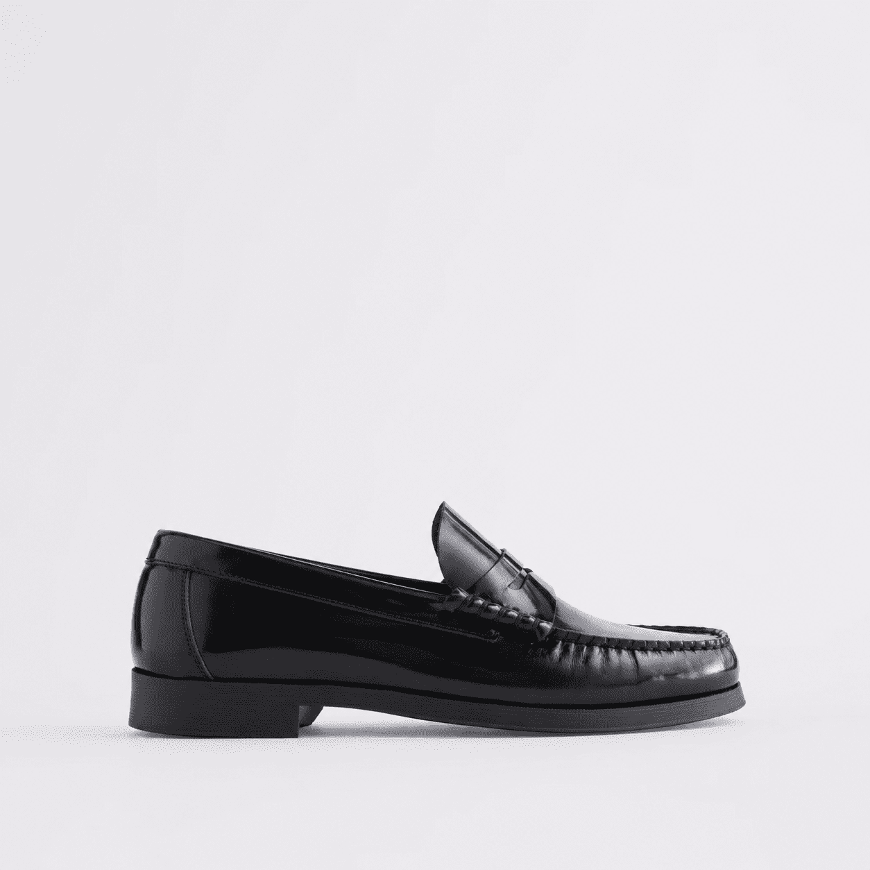 Free Assembly Men's Leather Moc Toe Penny Loafers (Black, 10 in) cfh1q
