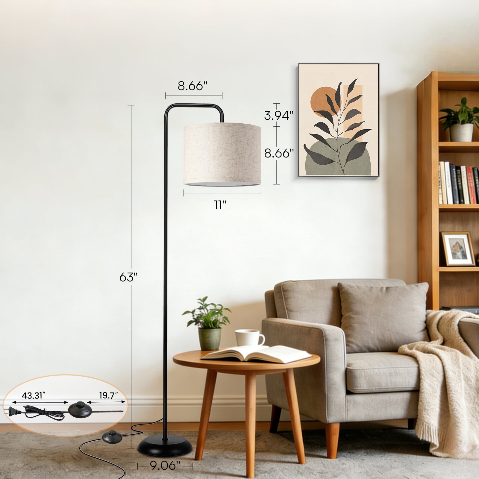 DAYBETTER Modern Curved Floor Lamp, Adjustable Color Temperature LED Standing Light with Foot Switch (White, 12W) 2ludf
