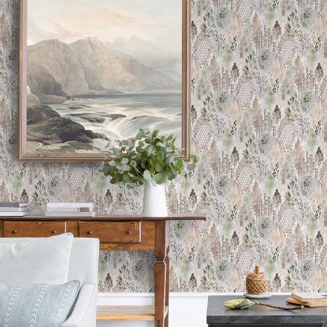 RoomMates Watercolor Tree Mosaic Peel and Stick Wallpaper (Green, 20.5 in x 18 ft) lboli