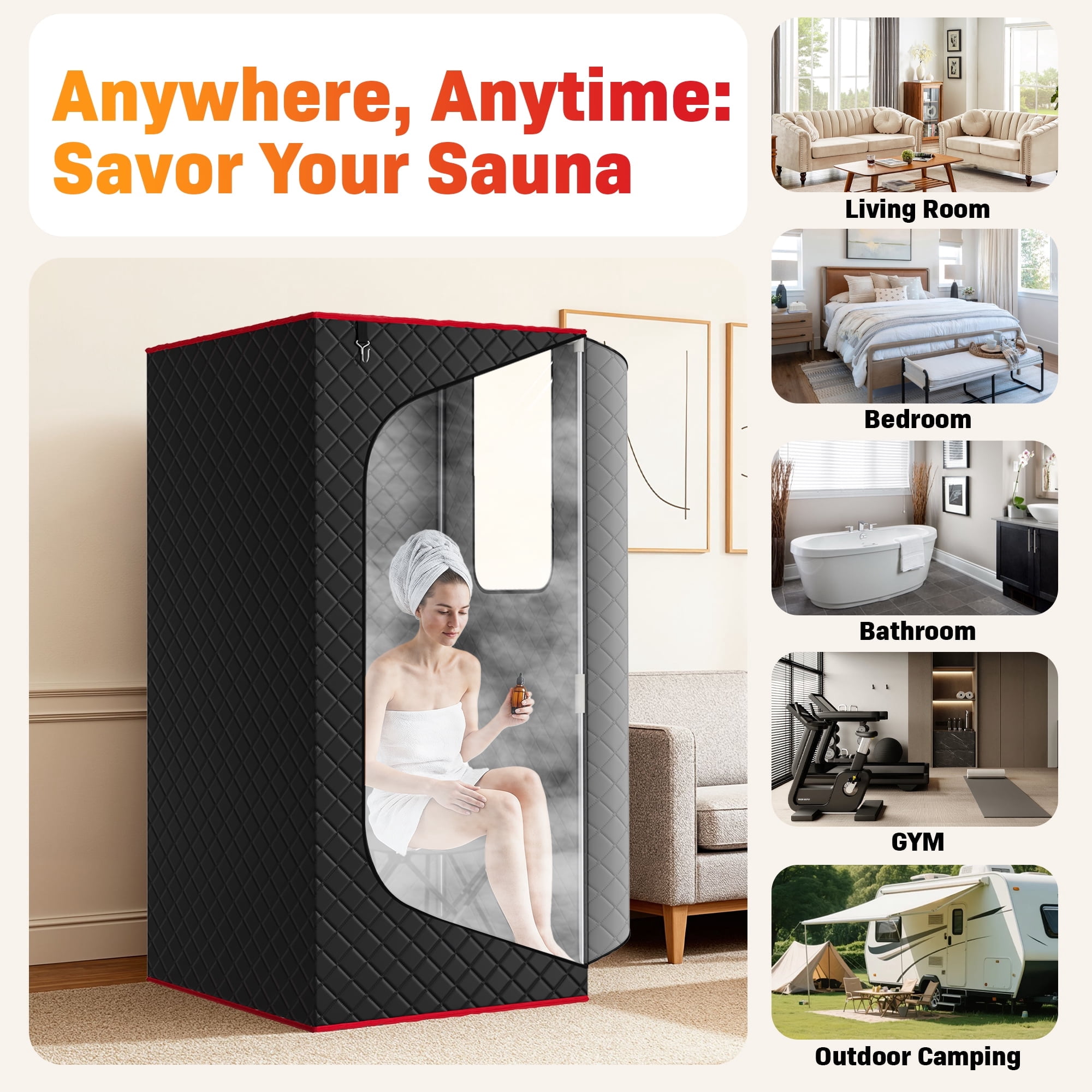 Patiosunny Portable Steam Sauna Tent for Home Spa (Black, 31.5 in x 31.5 in x 70.9 in) g3ysa