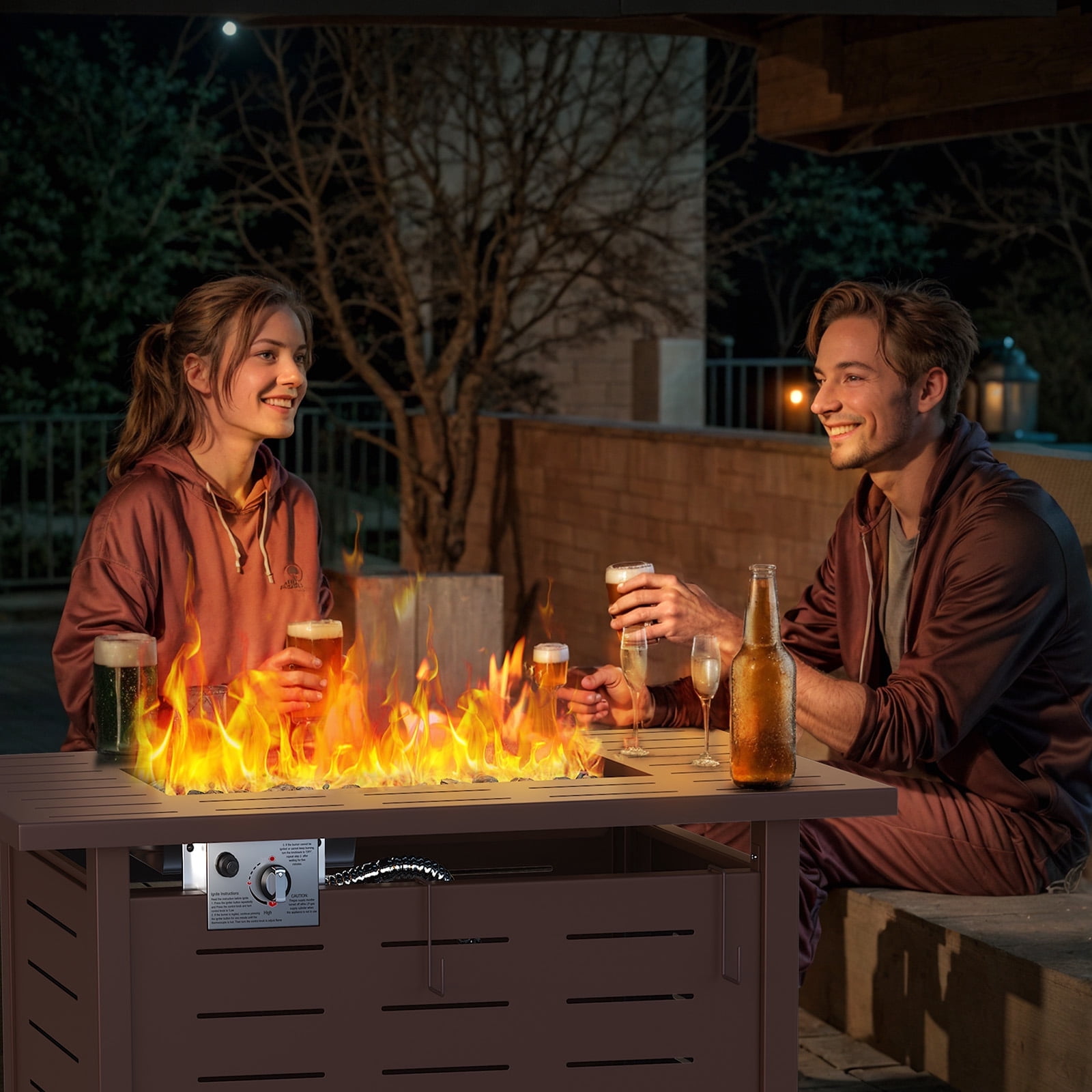 Sunmthink 42 in Propane Fire Pit Table for Patio, 50,000 BTU Outdoor Heater with Lid and Lava Rocks (Brown, 42 in) ed81v