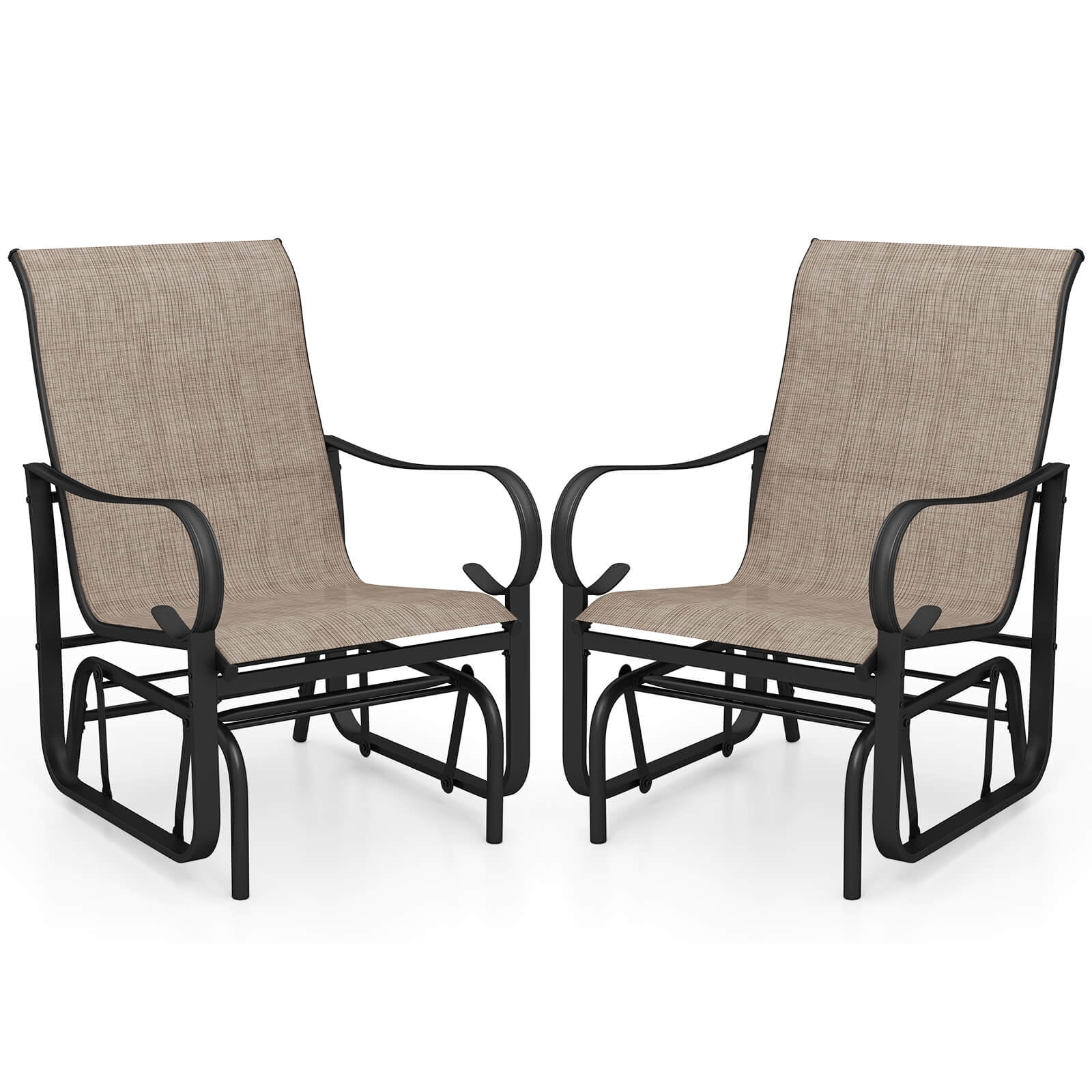 Costway Outdoor Glider Chairs Set of 2, Patio Rocking Chairs with High Backrest and Metal Frame (Brown, 2-Pack) z9uwx