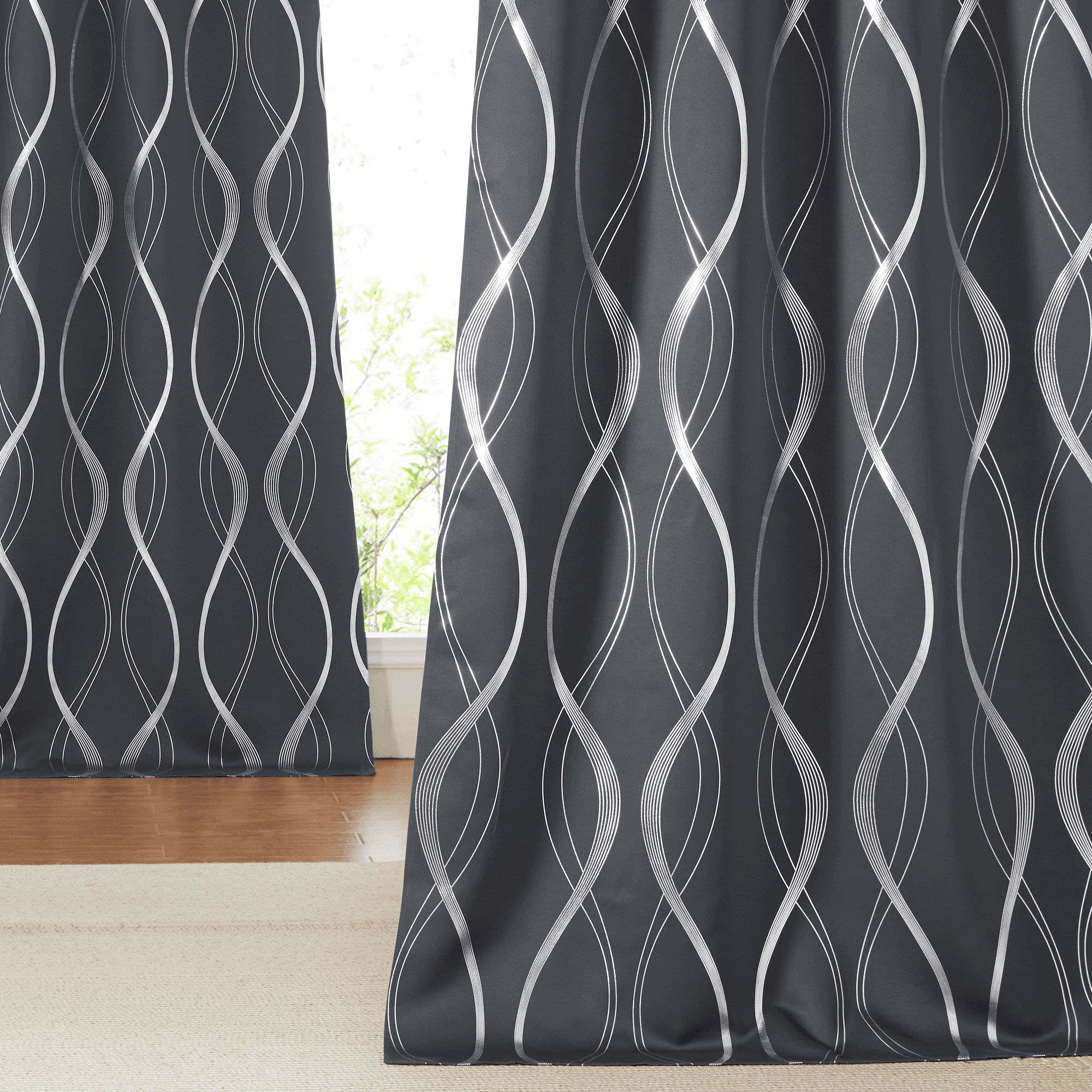 NICETOWN Blackout Curtains Thermal Insulated Room Darkening Drapes with Embossed Wave Design (Grey, 52 in x 84 in, 2 Panels) 0r3c0