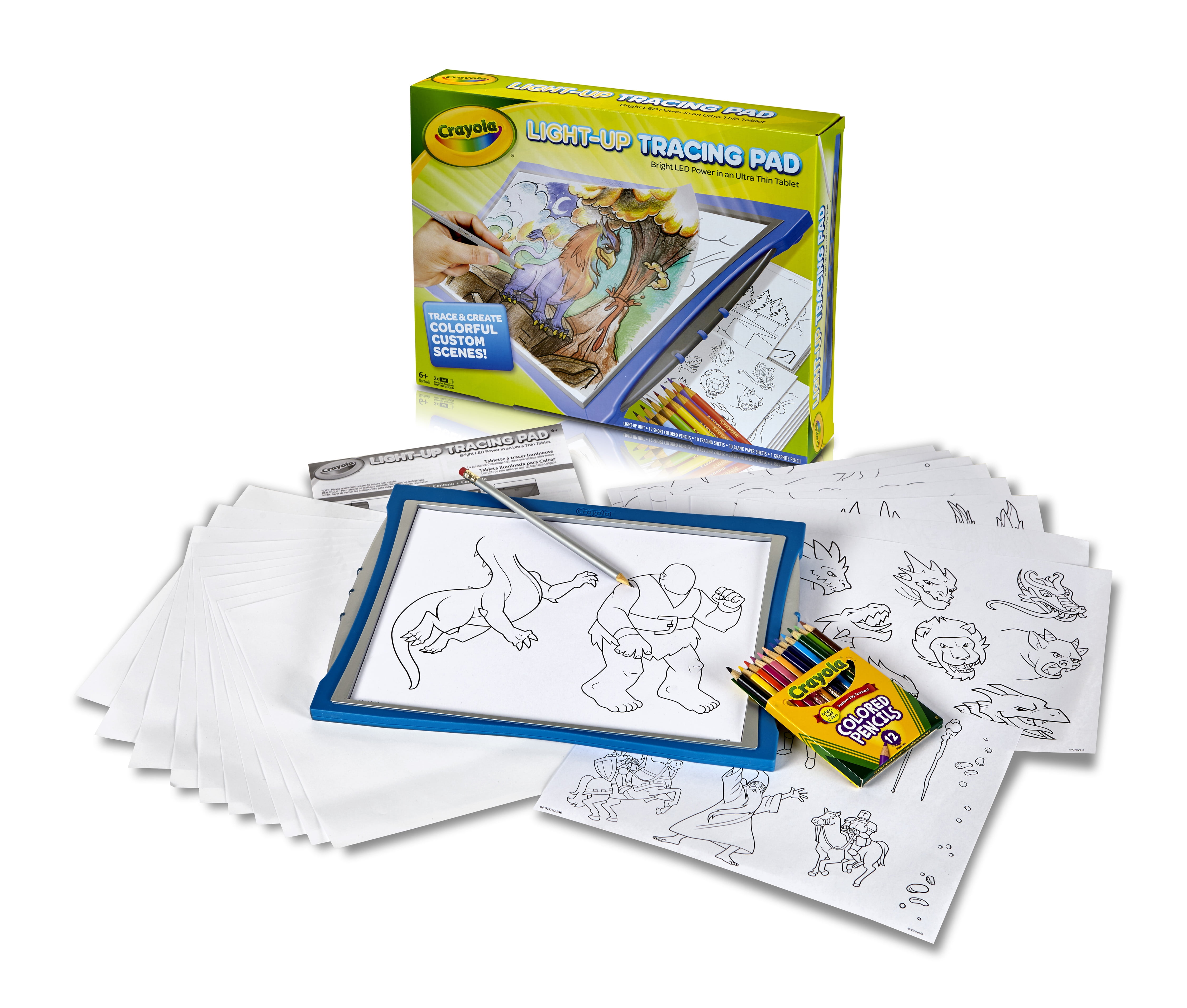 Crayola Light-Up Tracing Pad Drawing Tablet with Colored Pencils (Blue, 1 Set) gy3u6