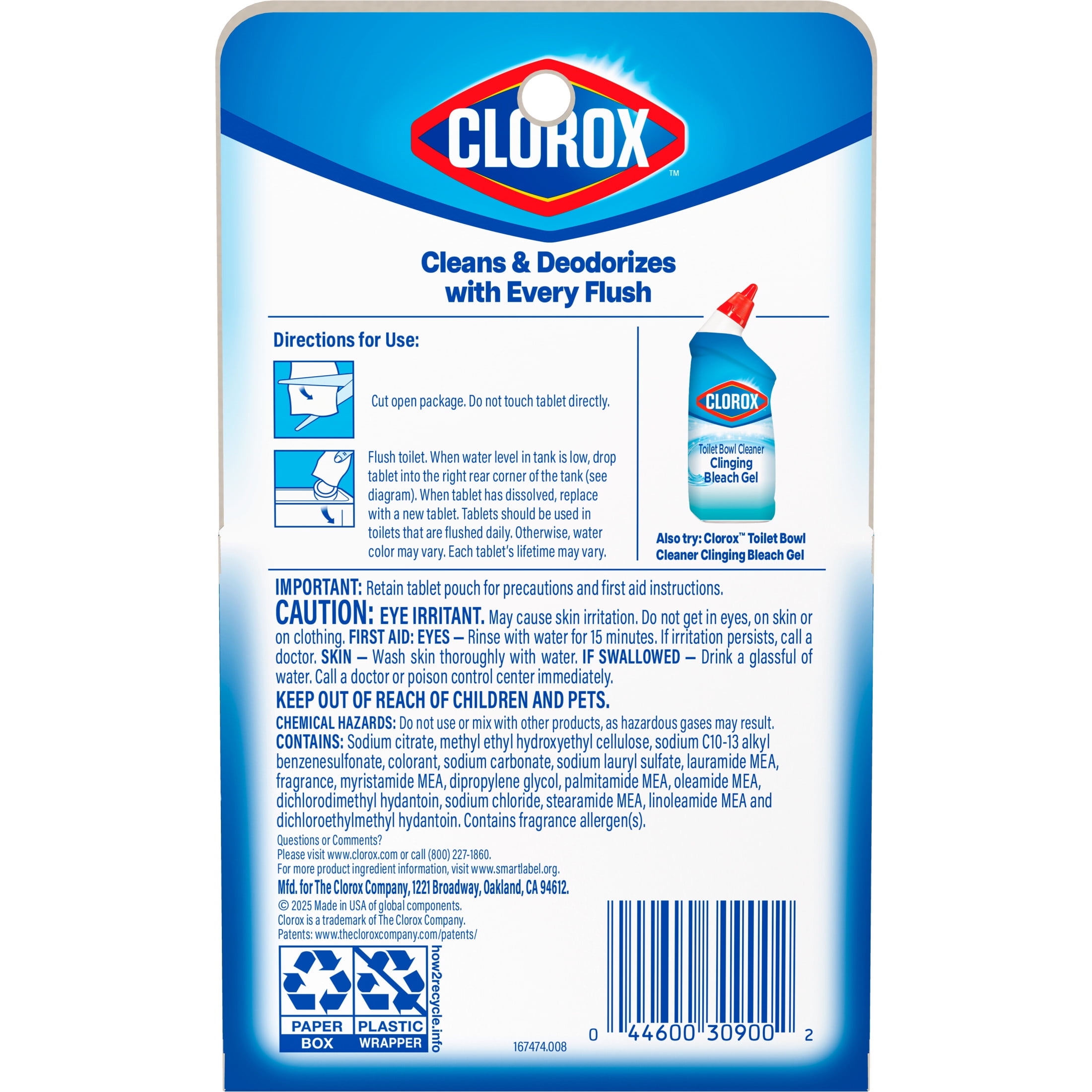 Clorox Bleach and Blue Toilet Bowl Cleaner Tablets, Rain Clean (Blue, 12 Count) f1hoo