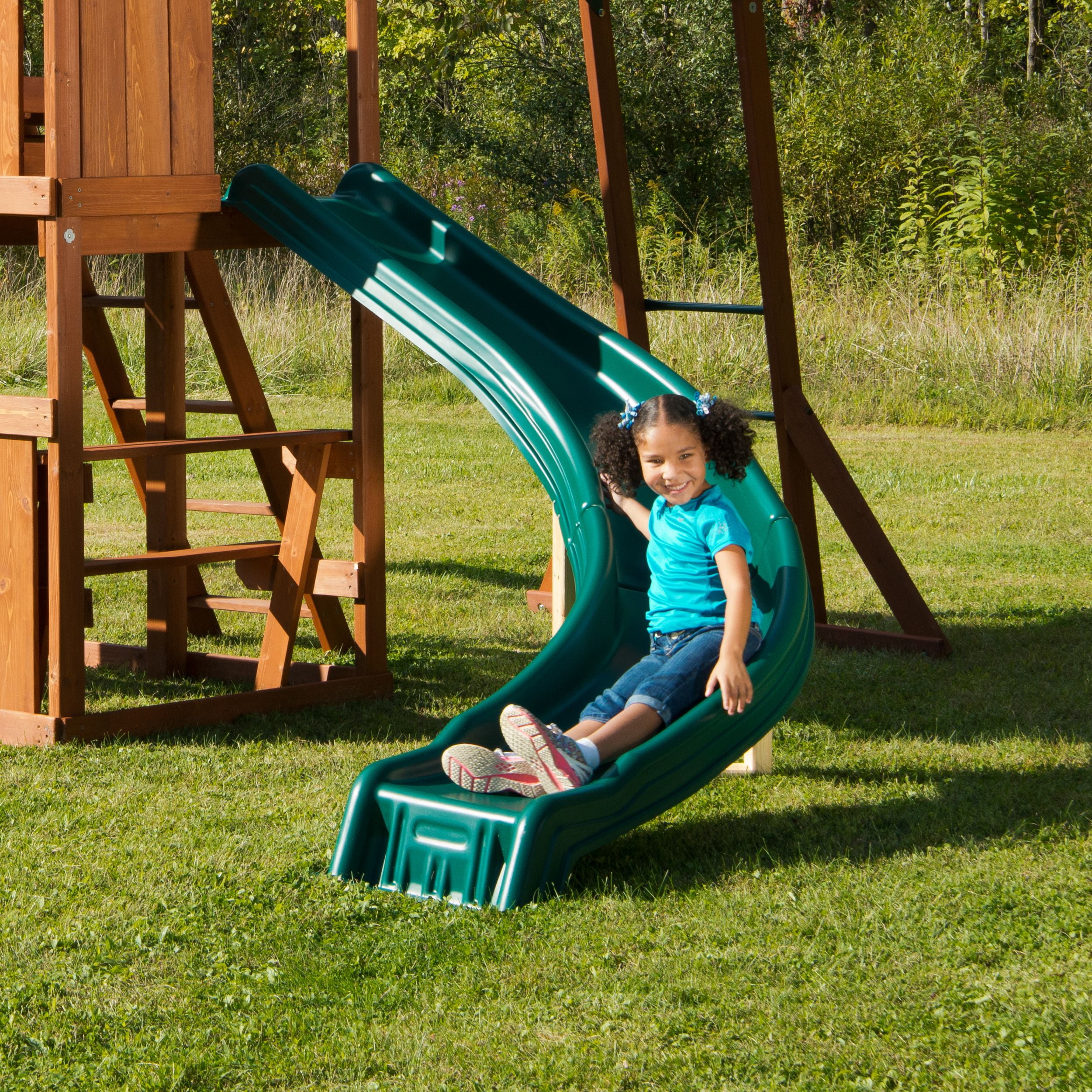 Swing-N-Slide Grandview Twist Deluxe Backyard Swing Set with Monkey Bars and Slides (Brown, 276 in x 144 in x 132 in) yf593
