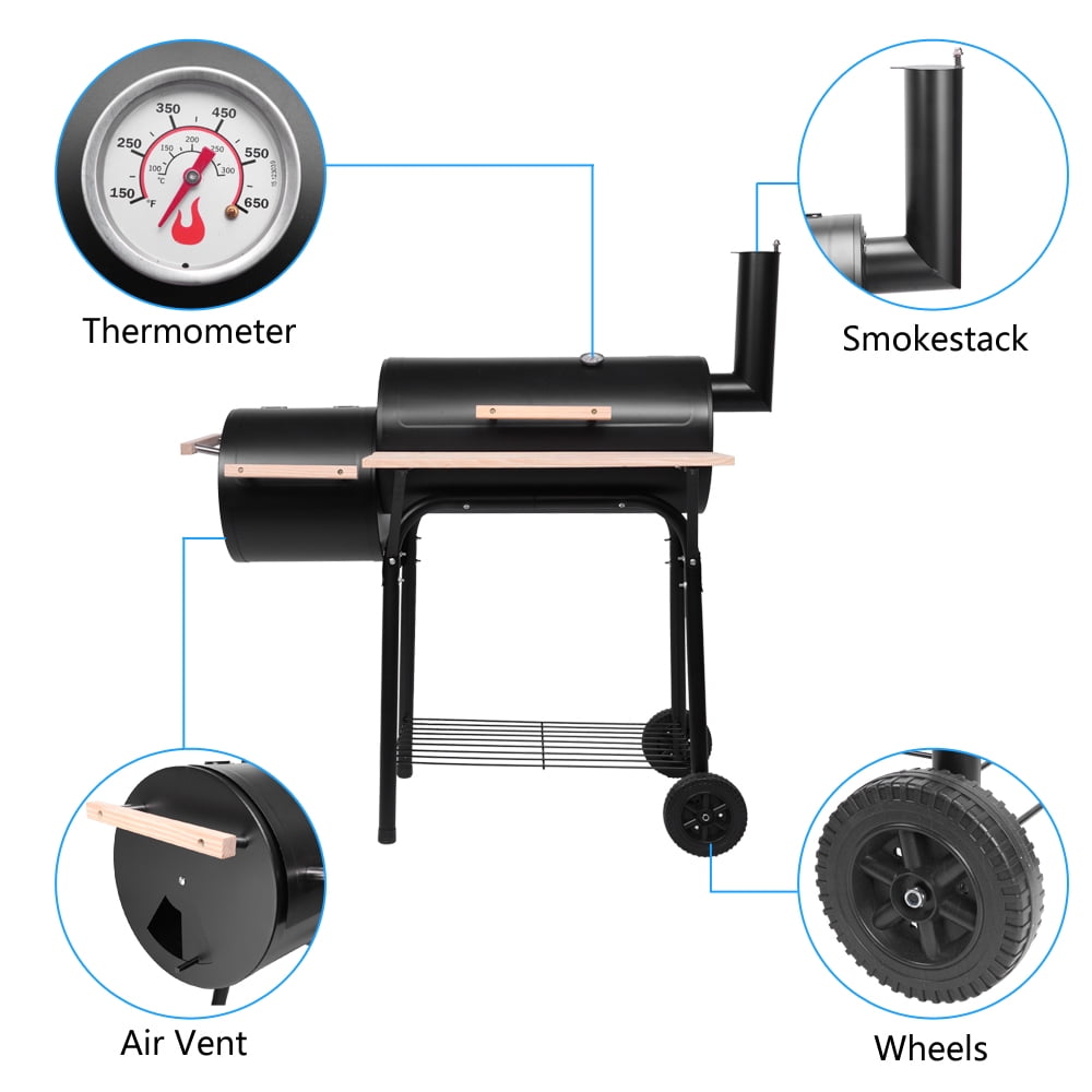 Segmart Portable Charcoal Grill with Temperature Gauge and Wood Shelves (Black, 24.4 in) r51vt