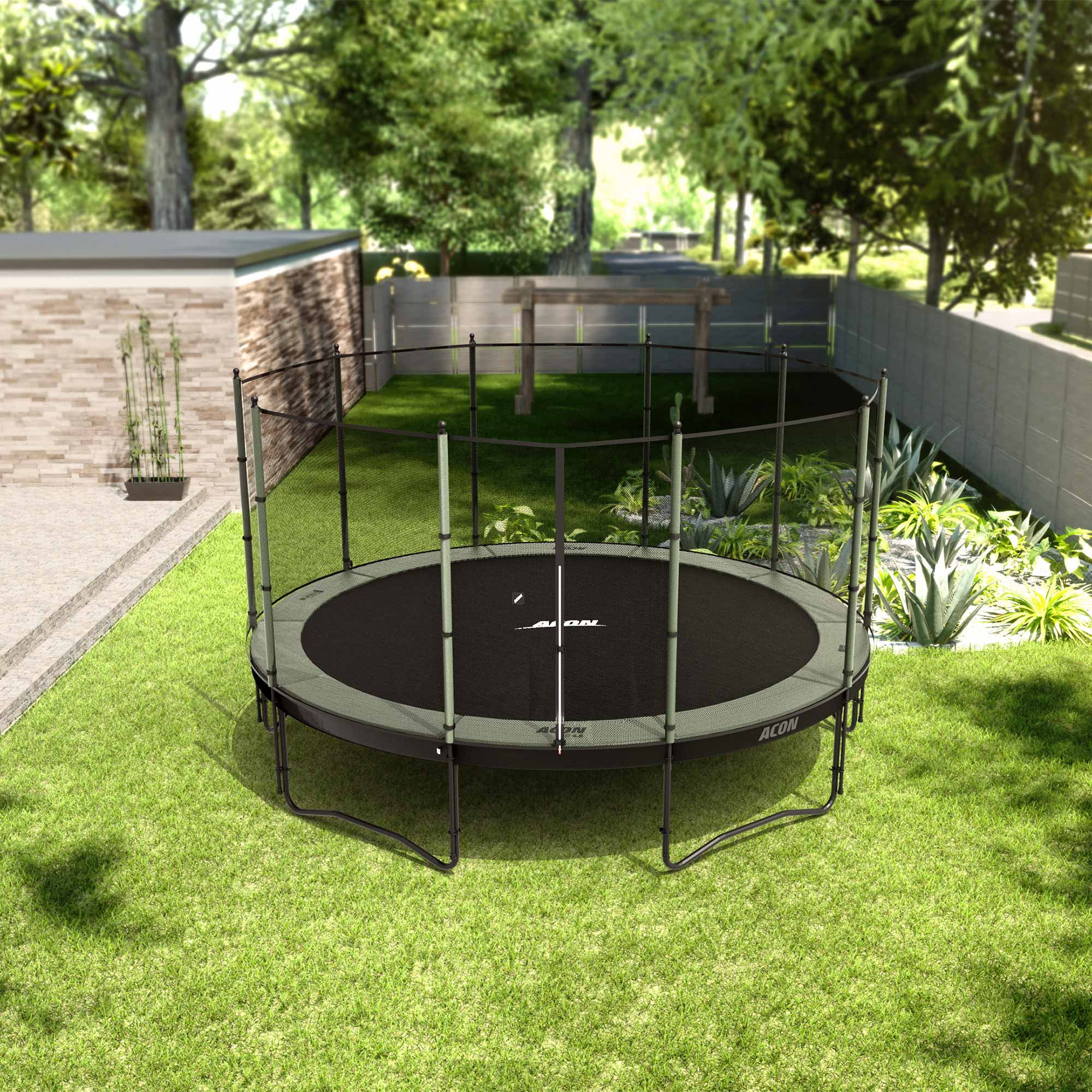 ACON Air Round Trampoline with Premium Safety Net and Ladder (Black, 15 ft) w71jn