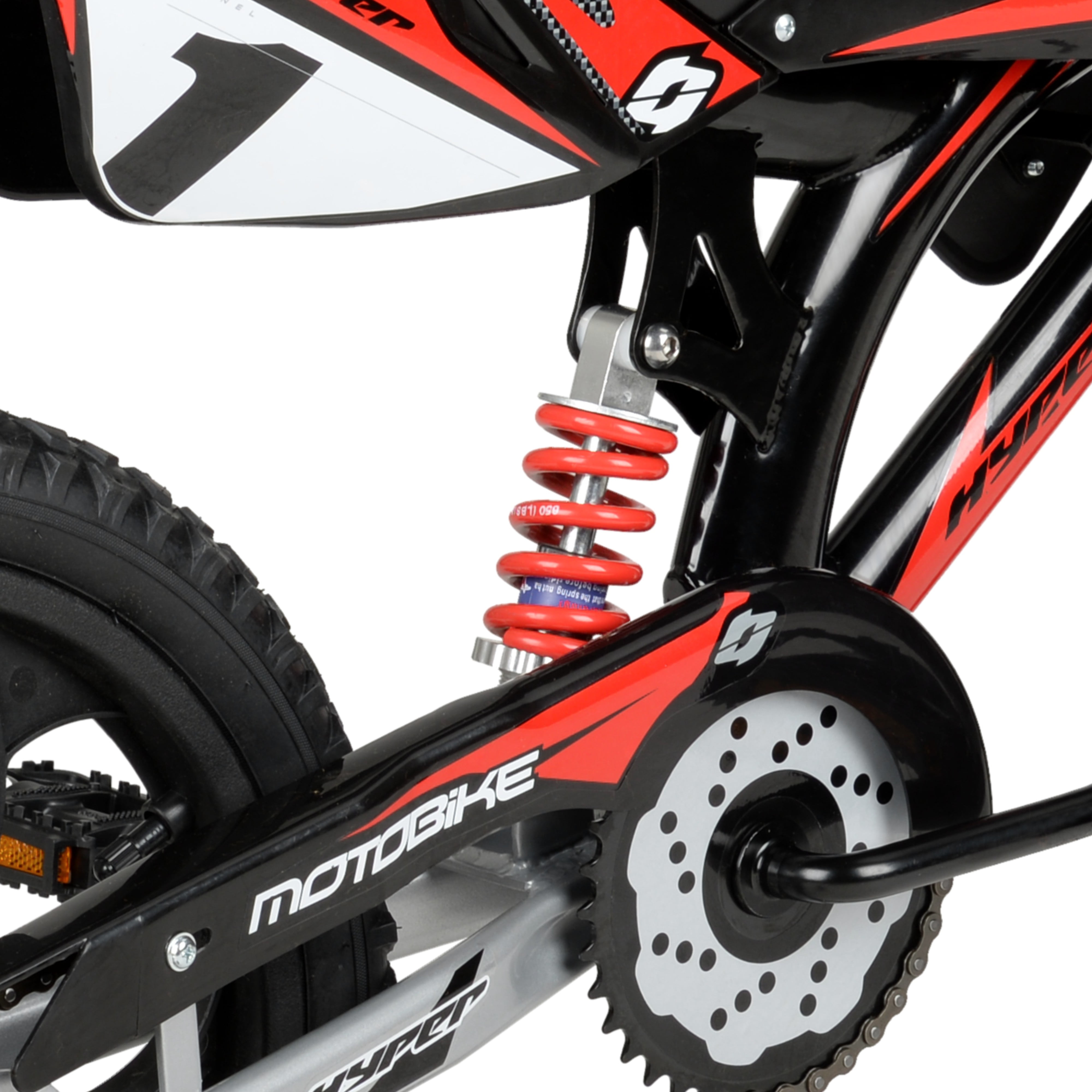 Hyper Bicycles 16 in Moto Bike for Kids, Durable Steel Frame with Training Wheels (Black/Red, 16 in) q75c1