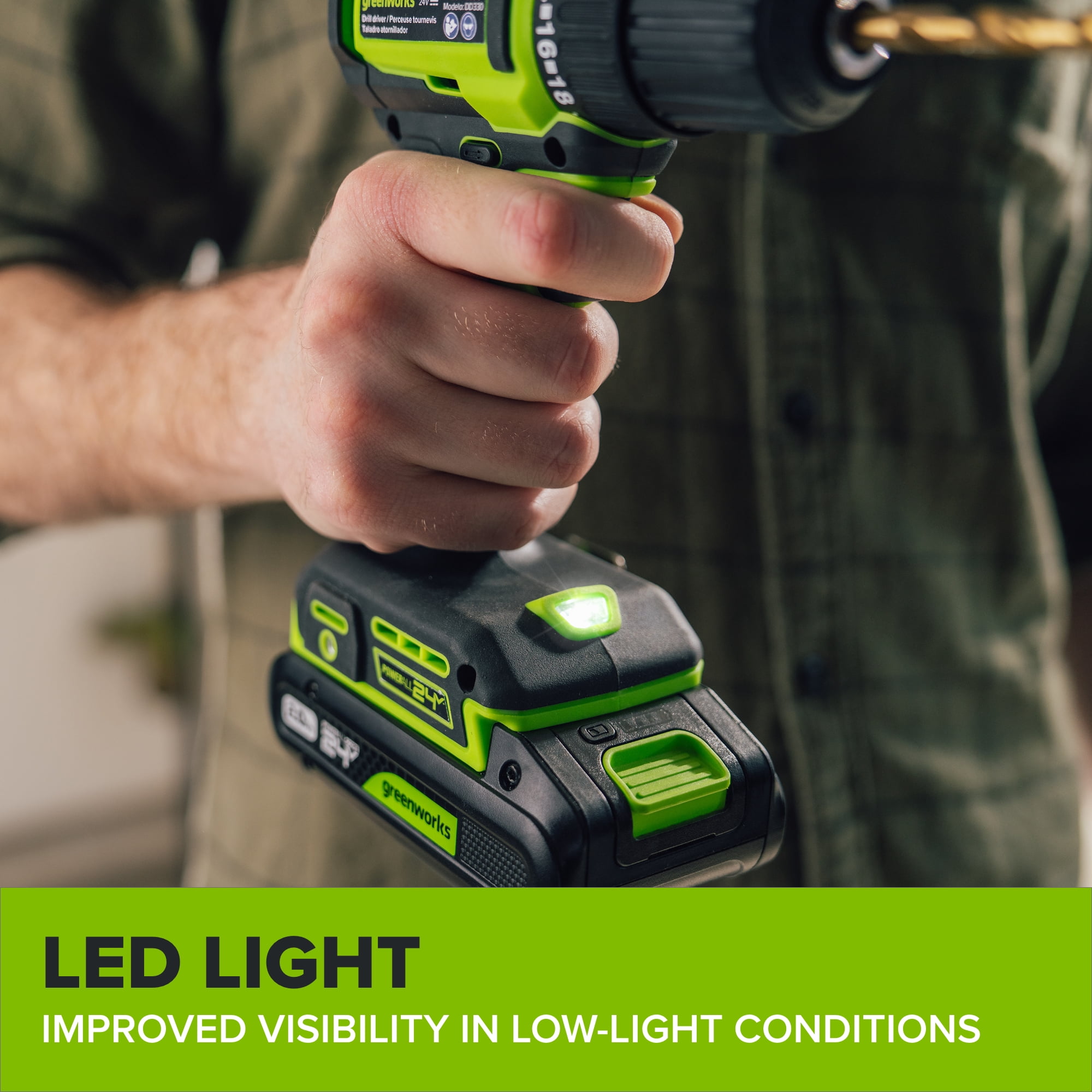 Greenworks 24V Brushless 1/2 in Cordless Drill Driver with 2 Ah Battery and Charger (Black, 2-Speed) doo1f