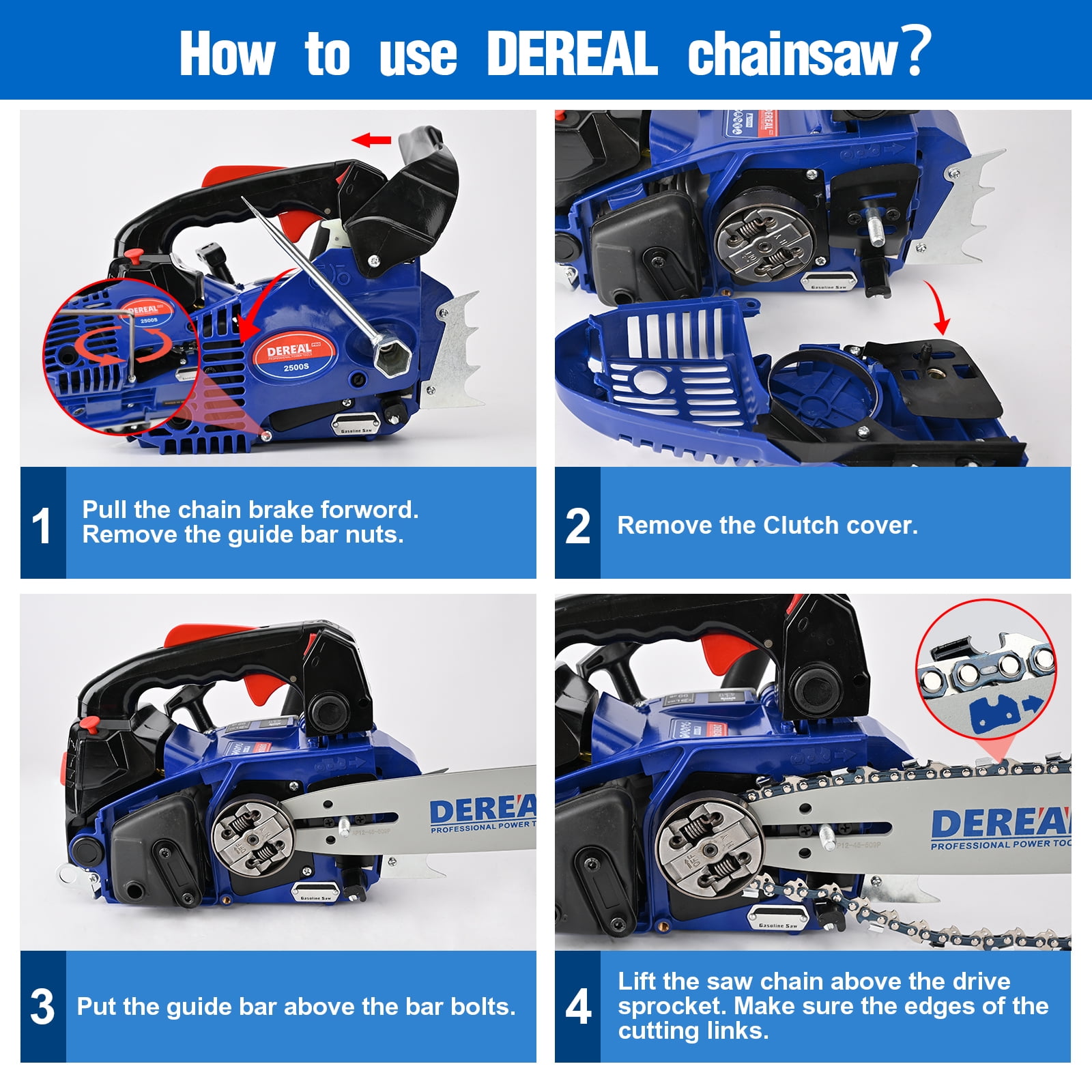 Vetoper Gas Chainsaw 12 in. Professional 2-Cycle Lightweight One-Hand Chainsaw (Blue, 12 in.) hm8tj
