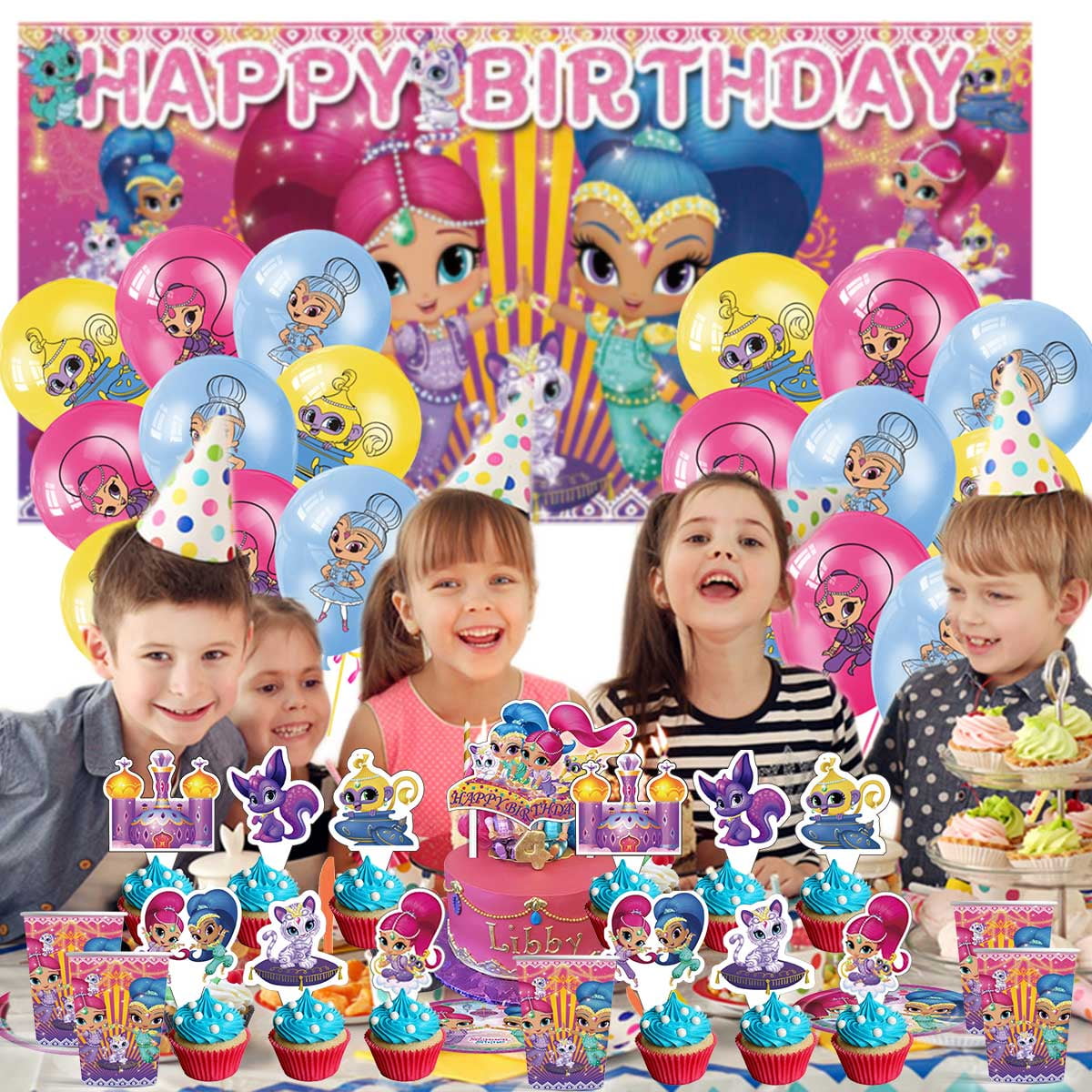 Liuyuandaoer Shimmer and Shine Birthday Party Supplies Set (Multi-color, 1 Set) fucip