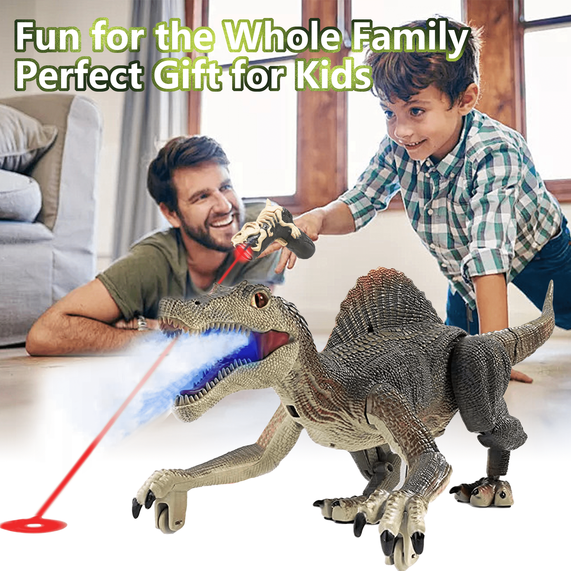 Richgv Remote Control Spinosaurus Robot Toy with Light and Spray Effects (Grey, 1 Pack) 9aahb