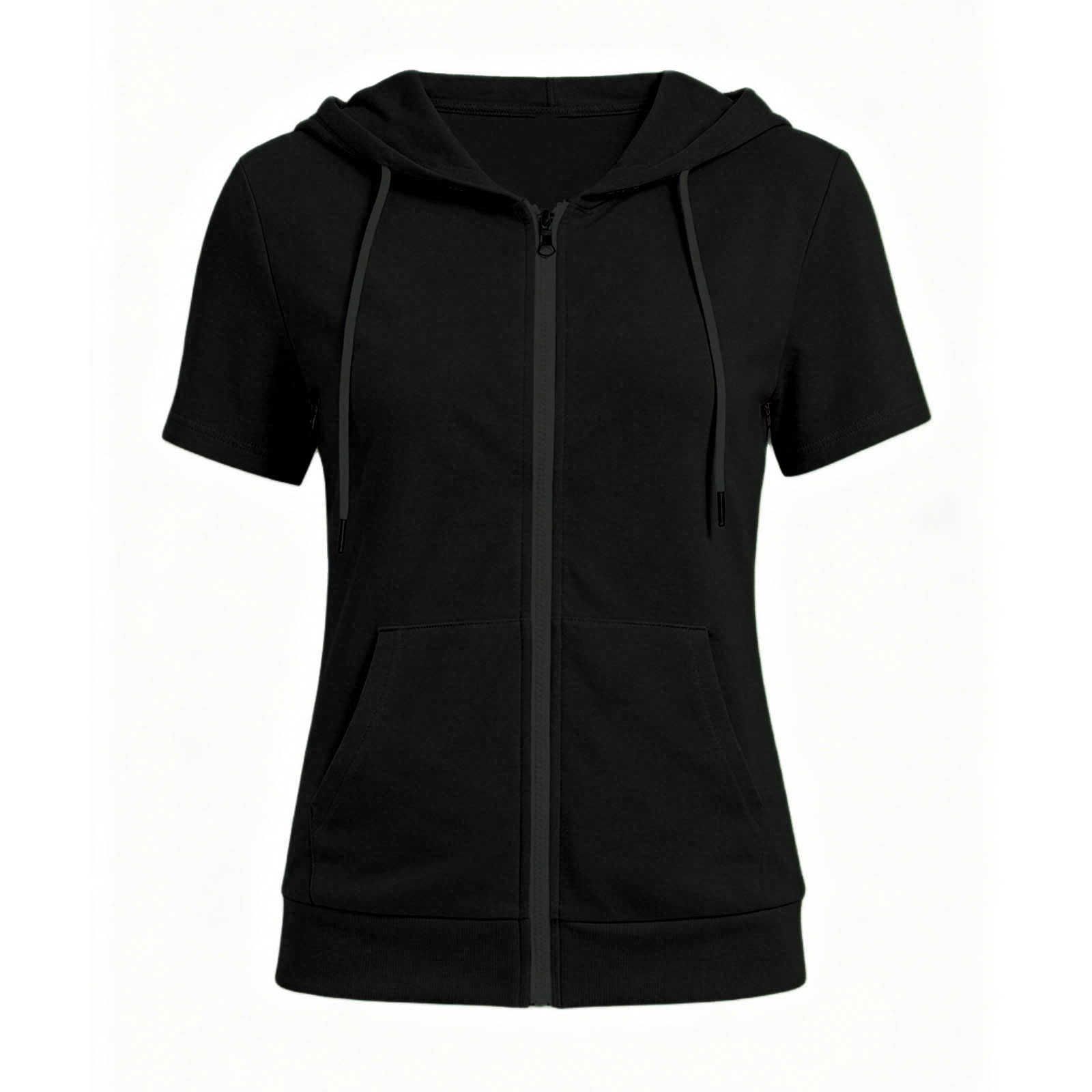 TGSLY Women's Short Sleeve Zip Up Hoodie Lightweight Casual Drawstring Jacket (Black, S) fuun1