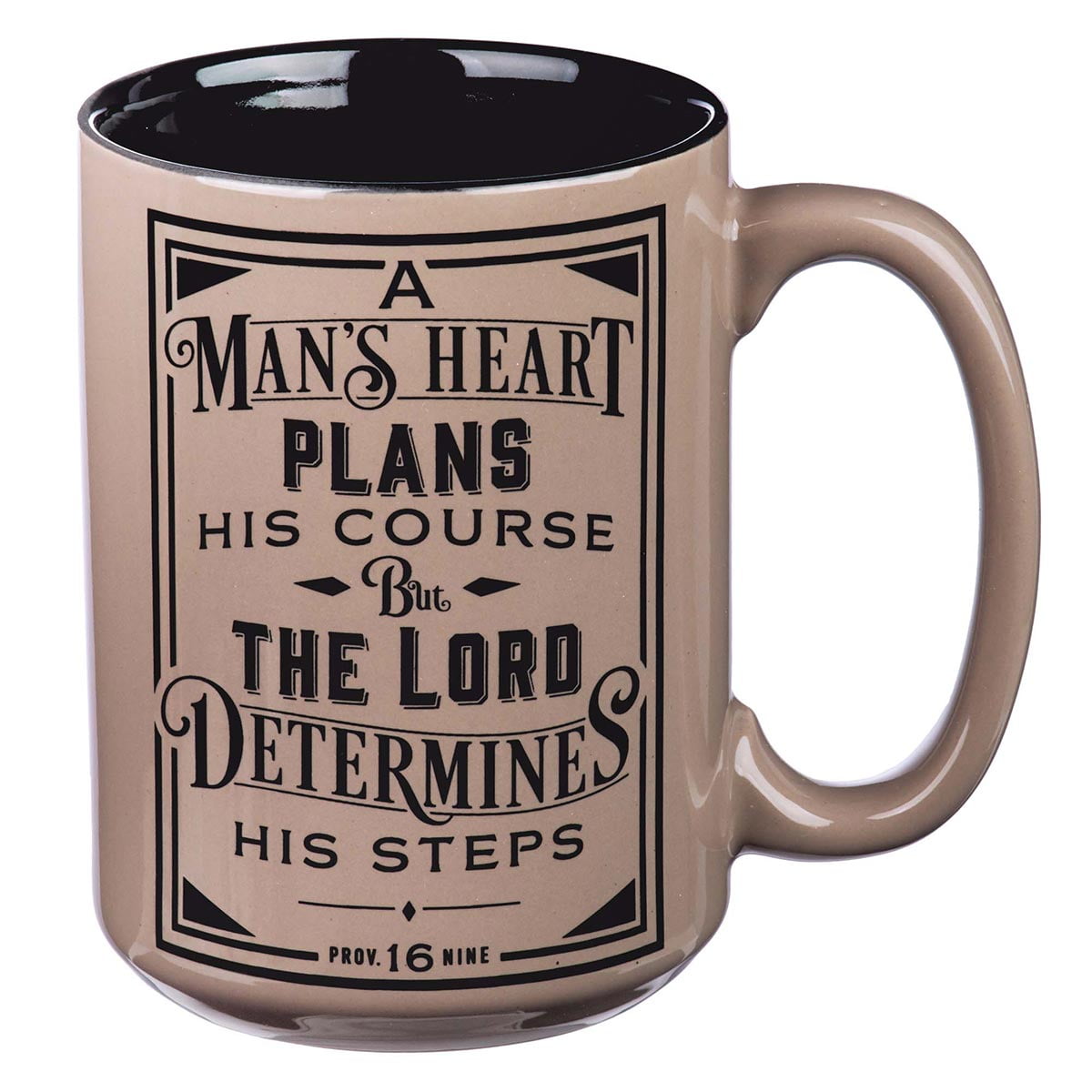 Christian Art Gifts Ceramic Coffee Mug, Proverbs 16:9 Inspirational Bible Verse Drinkware for Men (Café Brown, 14 fl oz) 8oaaa