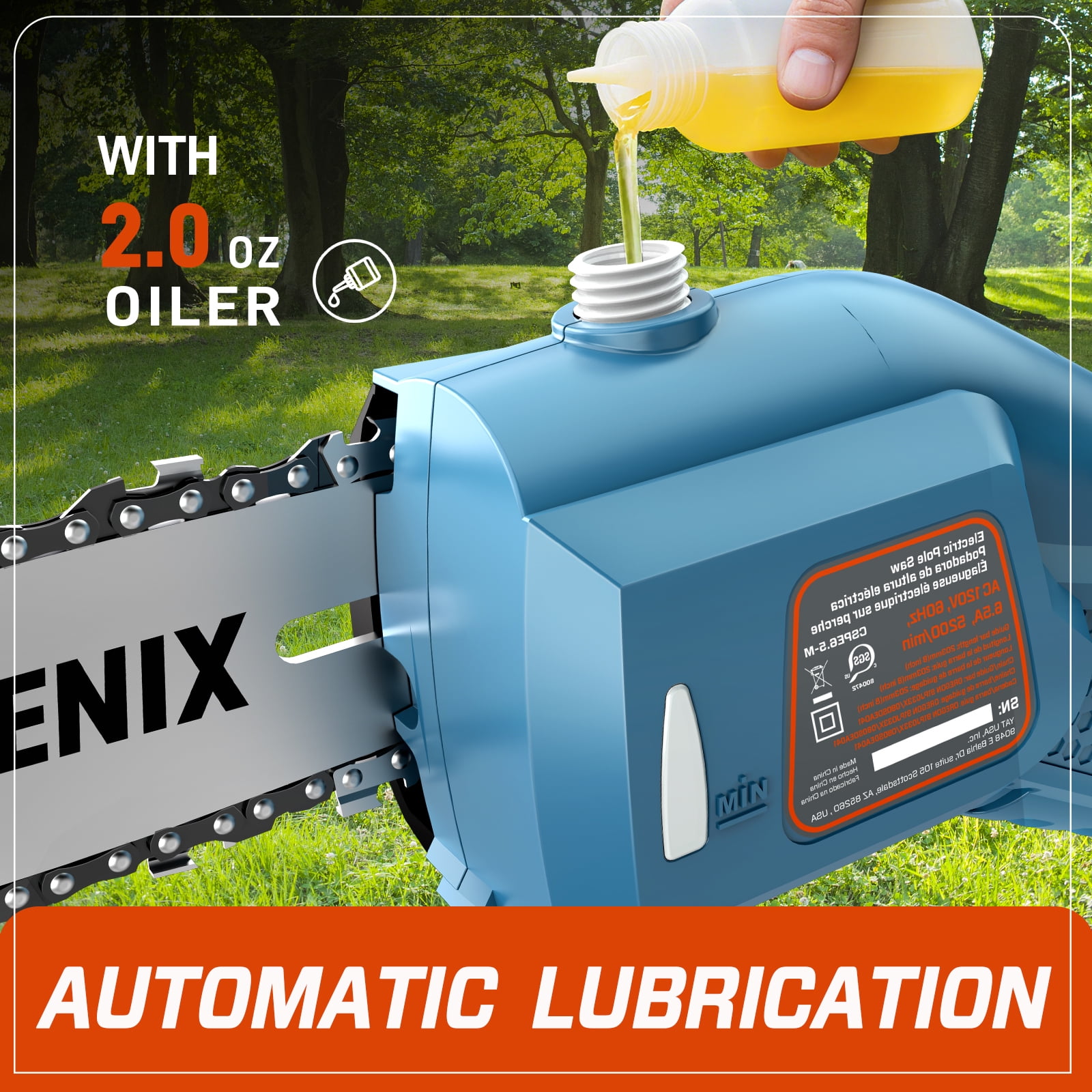 Senix 120V Corded Electric Pole Saw (Blue, 8 in Bar, 103 in Reach) t10an