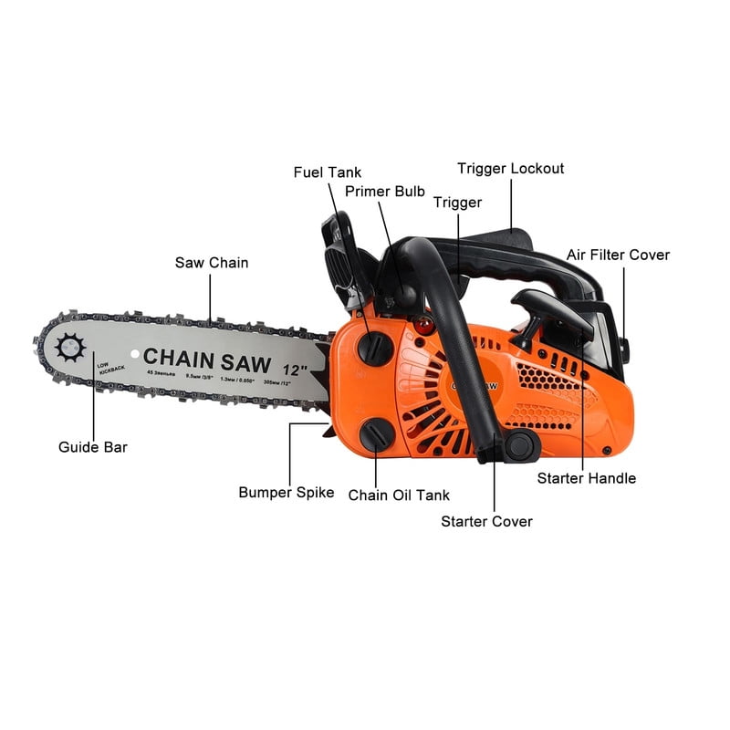 YNCE 25.4CC Gas Chainsaw, 12 Inch Power Chain Saw, 2-Cycle Gasoline Powered Garden Tool for Tree Cutting and Woodworking (12 in) eh4go