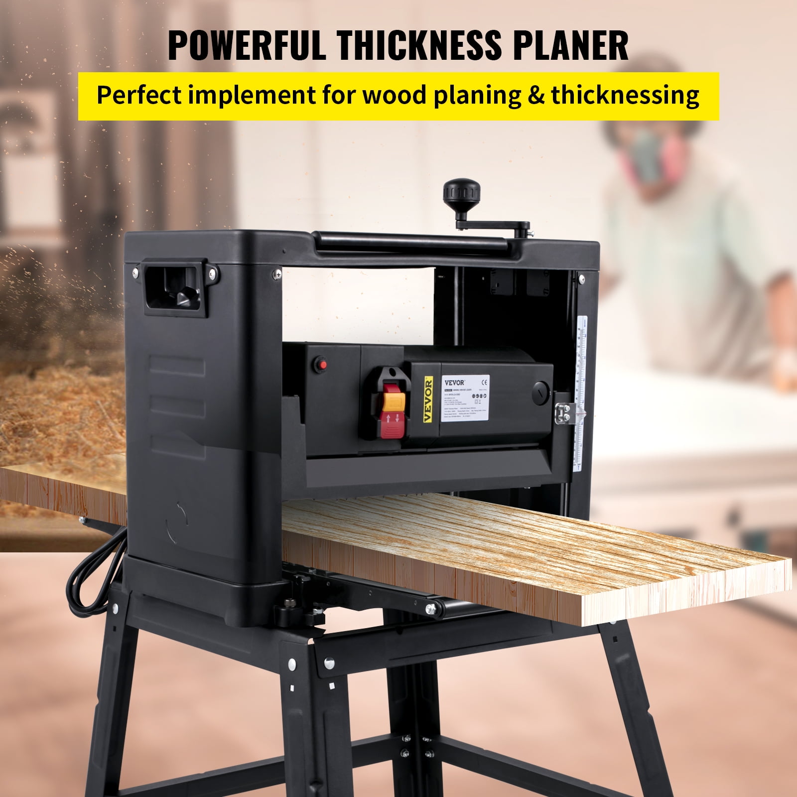 VEVOR Benchtop Thickness Wood Planer, 12.5 in Cutting Width, 1500W Motor with Detachable Stand (12.5 in) 1jvsj