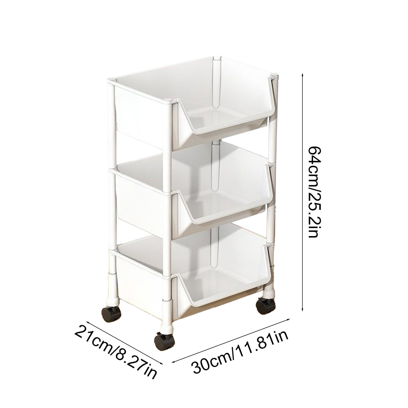 Taicanwovil 3-Tier Rolling Storage Cart, Mobile Utility Organizer with Slanted Shelves (White, 32 in x 16 in x 12 in) u56si
