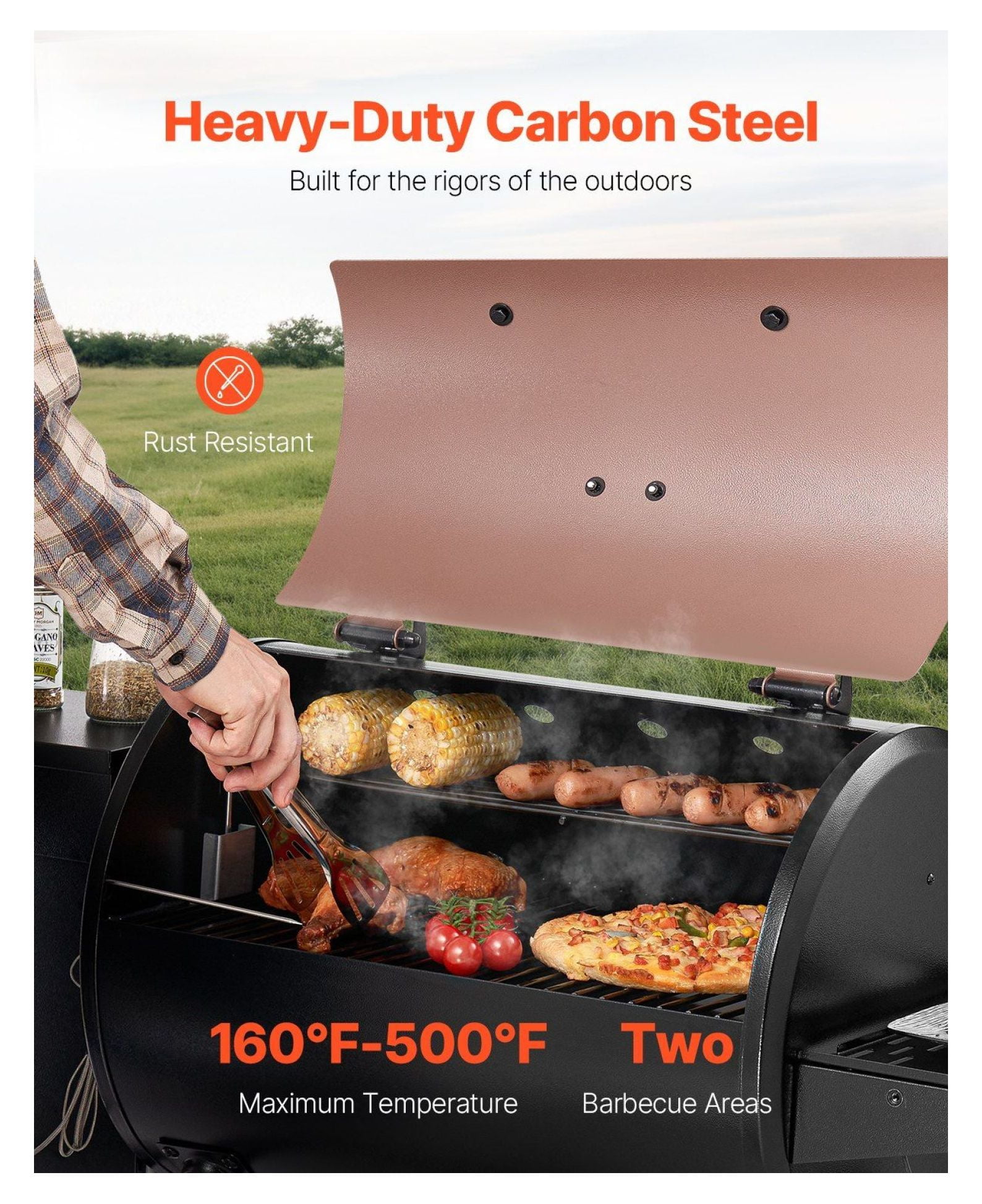 Generic Wood Pellet Grill Smoker, 8-in-1 BBQ Grill with Digital Controller and Meat Probe (Black, 456 sq in) o6tkt