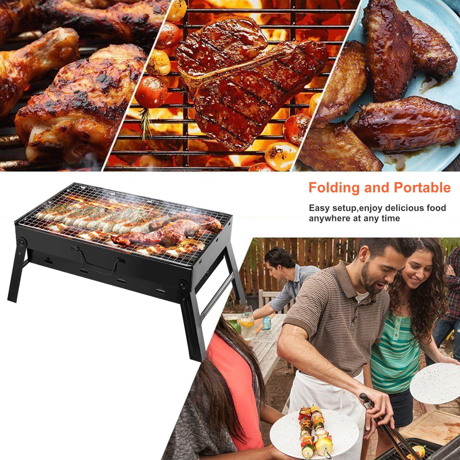 TeqHome Portable Charcoal Grill and Smoker (Black, 18 in) vwfe1