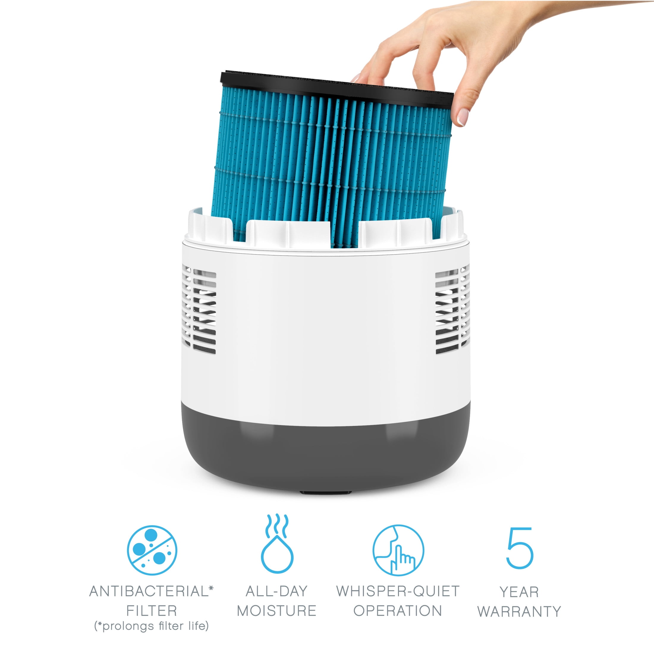 Pure Enrichment MistAire Eva Evaporative Humidifier for Large Rooms with 4-Speeds and Auto Shut-Off (White, 0.74 gal) 4exf2